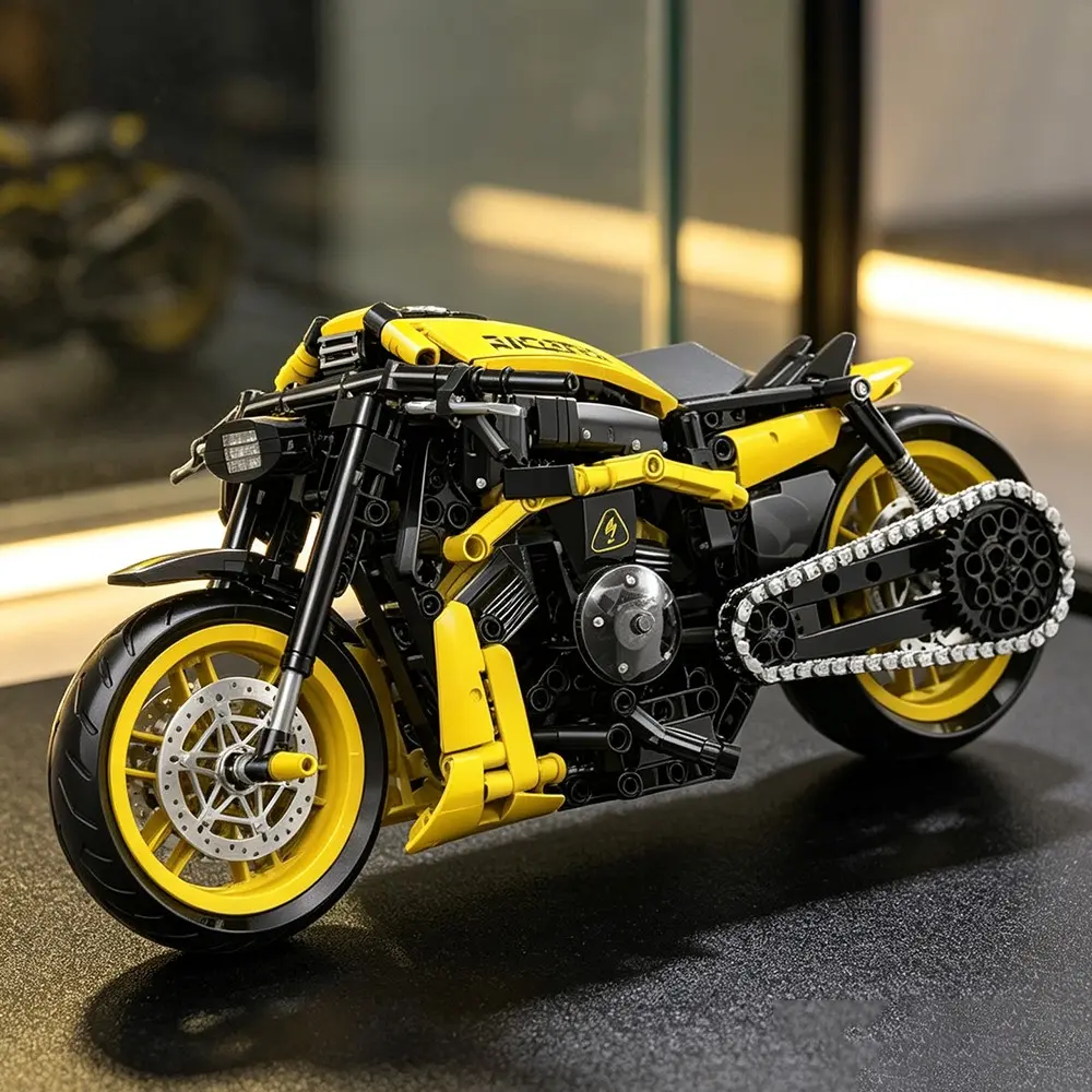 Tech Racing Motorcycle Building Blocks, Chain Push Slide Design, Mechanical Vehicle, High Difficulty Assembly, Christmas Gift