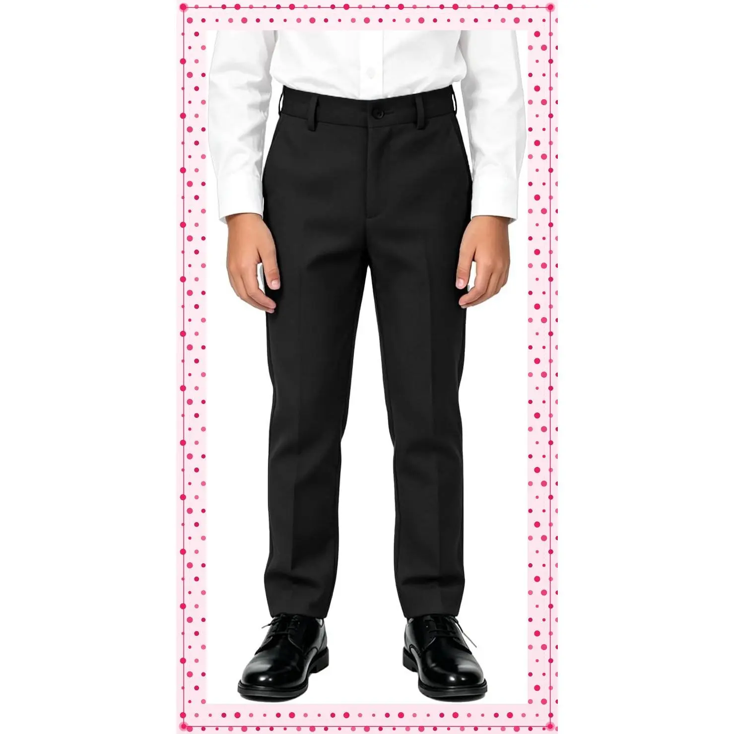 Boys' Flat Front Dress Pants - Adjustable Waist School Uniform Slacks for Toddler & Teen Boys, Husky Sizes 2T-20Gift