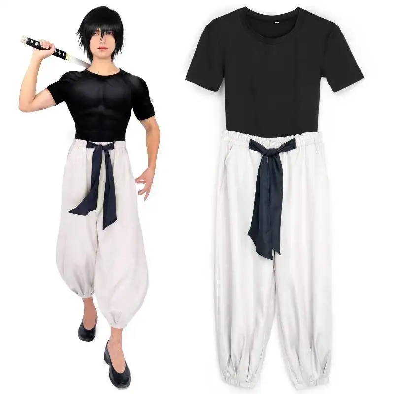 Unisex Adult Toji Fushiguro Cosplay Costume - 3pc Stretchy Top & Pants Set, S/M/L Sizes, Halloween Party Outfit, No Excess Bulk Design