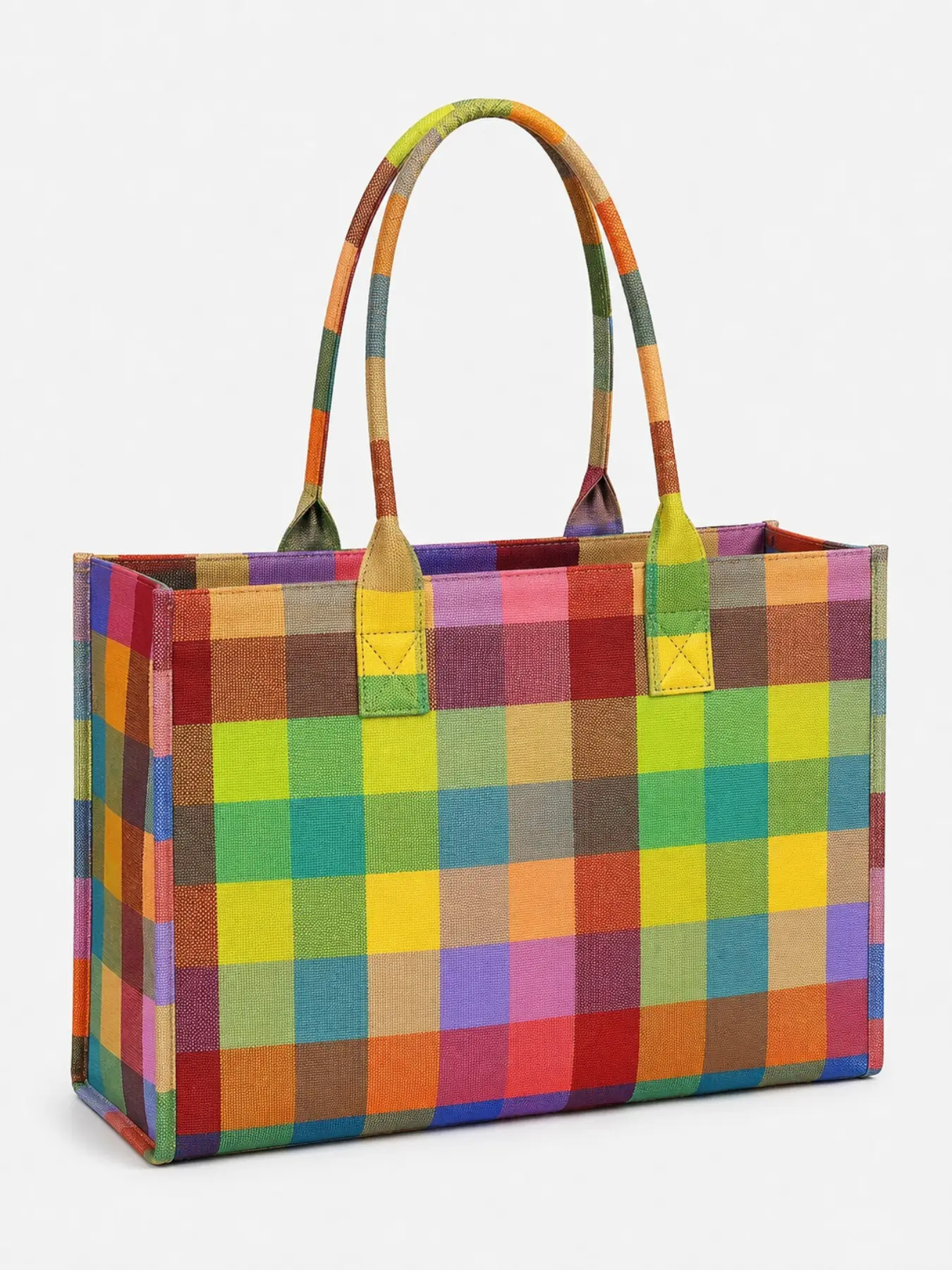 Women’s Colorful Plaid Tote Bag, Large Capacity Checkered Handbag, Lightweight Casual Shoulder Bag for Work, Shopping & Travel
