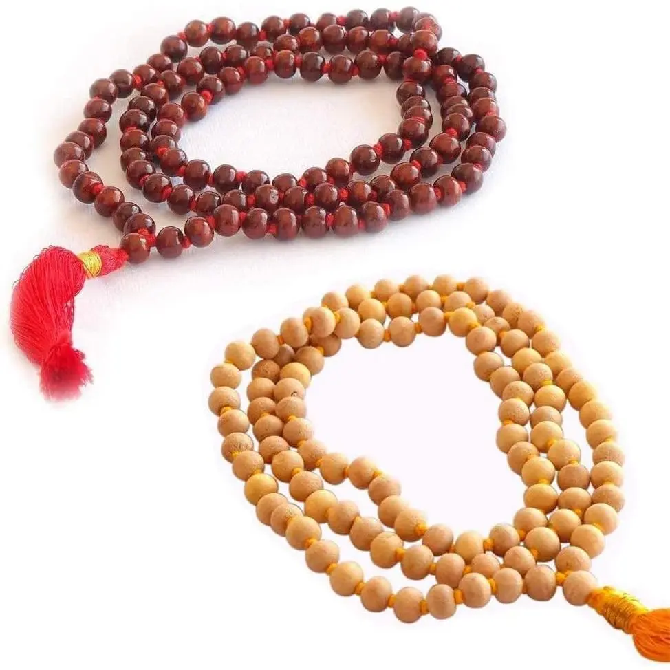 Mala Pack of 2 Rose  Mala and Tulsi Mala Beads 108 + 1 | Buddhist Prayer Beads Mala for Jaap and  rudraksha mala| knotted prayer beads & Meditation Beads