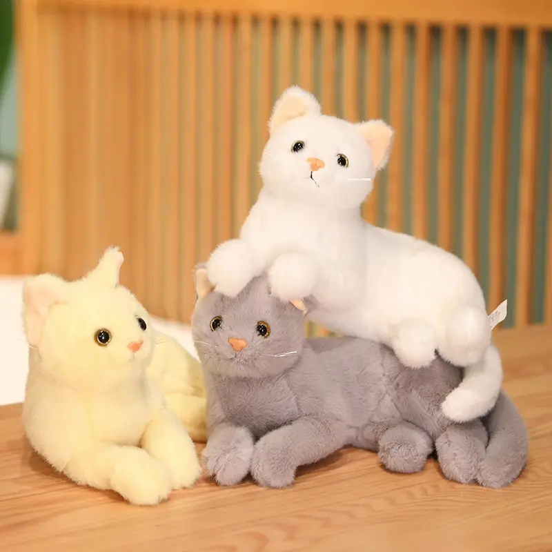 Realistic Lifelike Cat Plush, Soft Cuddly Kitten Plushie, Soothing Stress Relief Comfort Plush, Bedroom Aesthetic Room Decor, Cozy Cottagecore Gift for Women & Cat Lovers