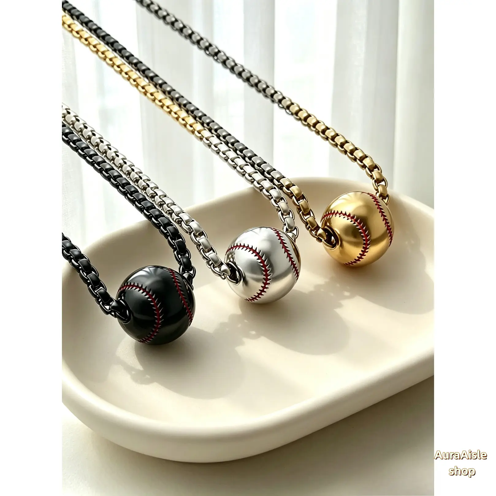 3D Baseball Pendant Stainless Steel Box Chain Necklace, Minimalist Unisex Sports Accessory For Daily And Party Outfits, Thoughtful Birthday Holiday Gift For Baseball Fans And Teen Wearers