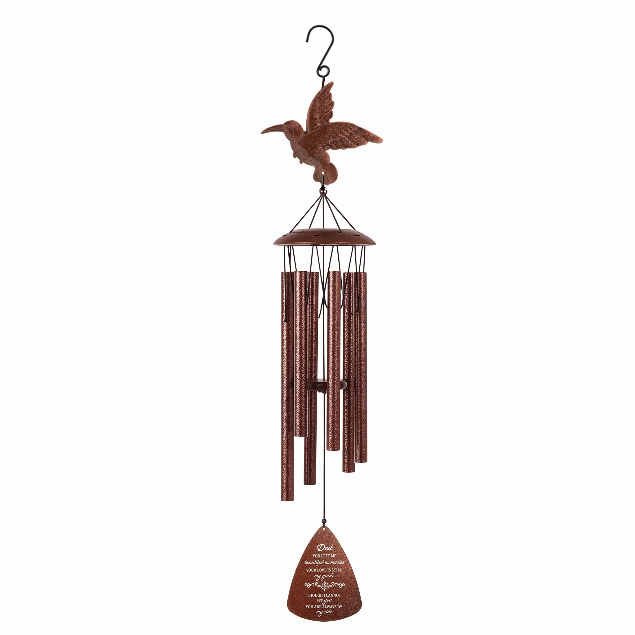 36 in Hummingbird Outdoor Wind Chime - Deep Tone Aluminum Tubes, Weatherproof - Laser-Engraved Sail - Memorial/Sympathy Hanging Decor for Patio, Porch, Garden, Backyard