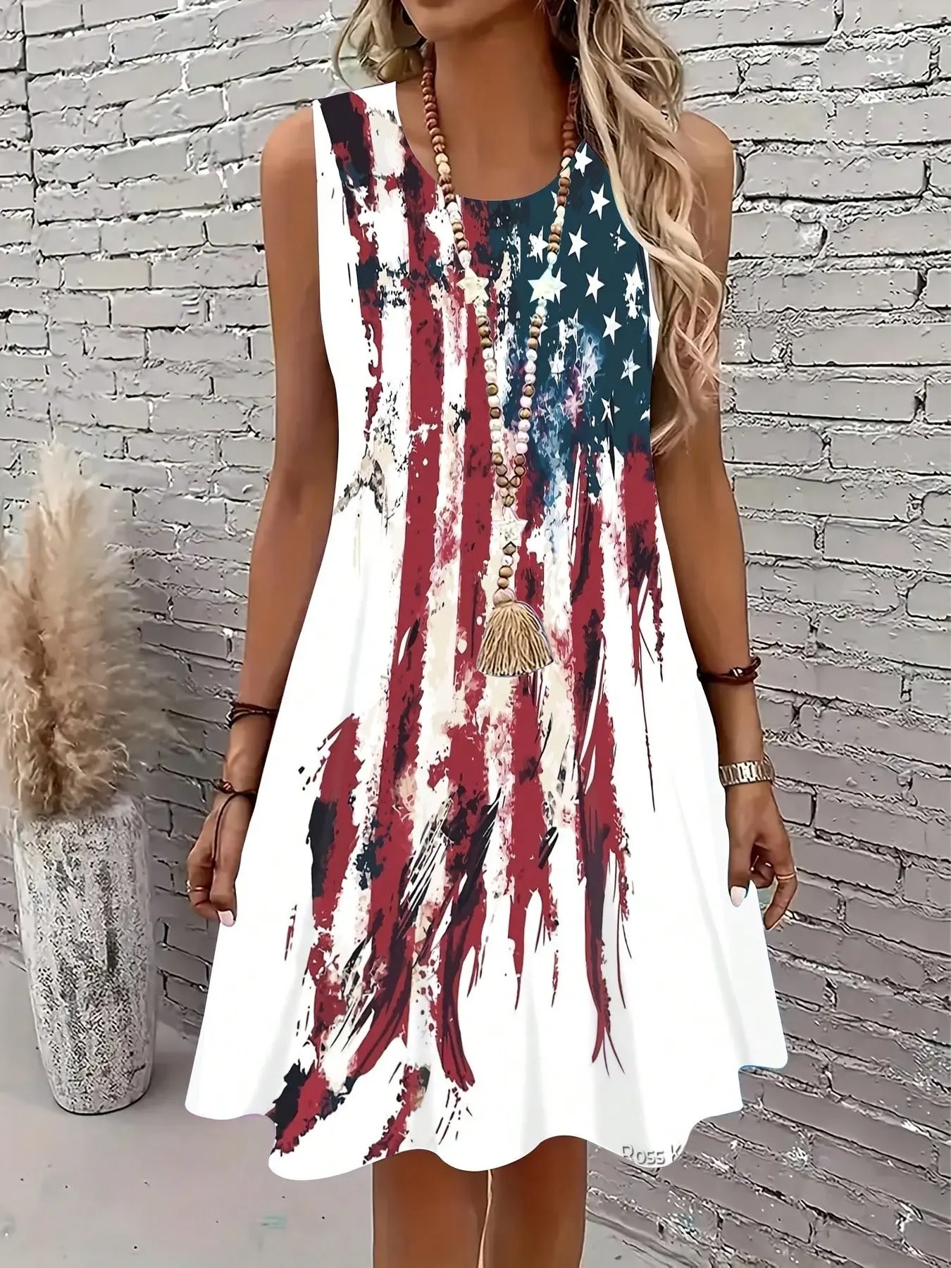 Summer Women's Trendy Chic Sleeveless Short Dress with American Flag Pattern, Suitable for Independence Day & Holiday Wear