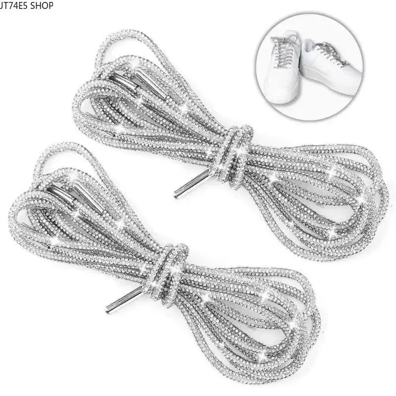 2-Pack Glitter Rhinestone Rope Drawstring Laces, Long 47 Inch Sparkly Decorative Cords, Fashion Accessory Ropes Compatible with Shoes, Hoodies and Storage Trunks for Handmade DIY Styling & Daily Use