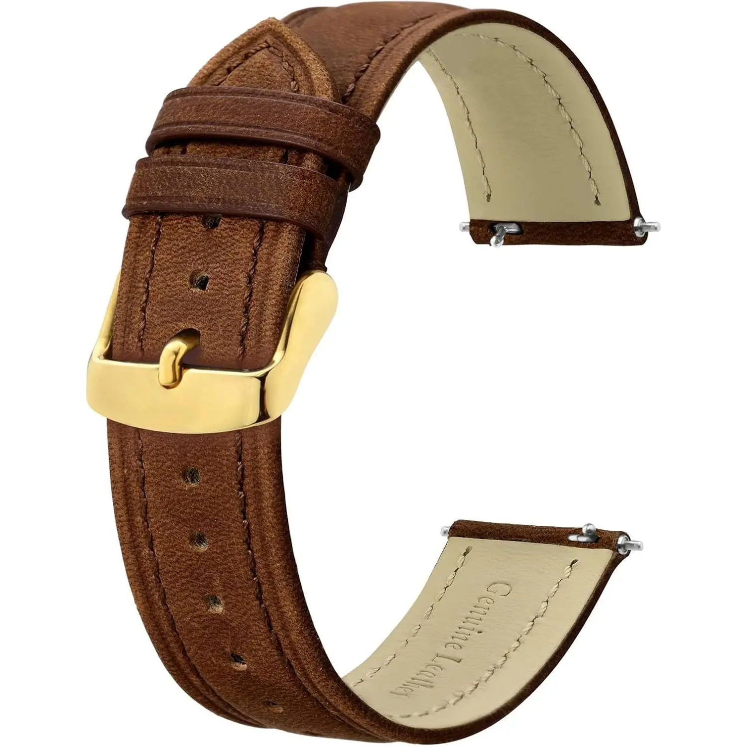 18mm Casual Simple Extra Long Length XL Size Leather Watch Band for Men, Large Wrist Replacement Strap, Toffee Brown with Gold Buckle, Men's Accessories, Everyday Wear