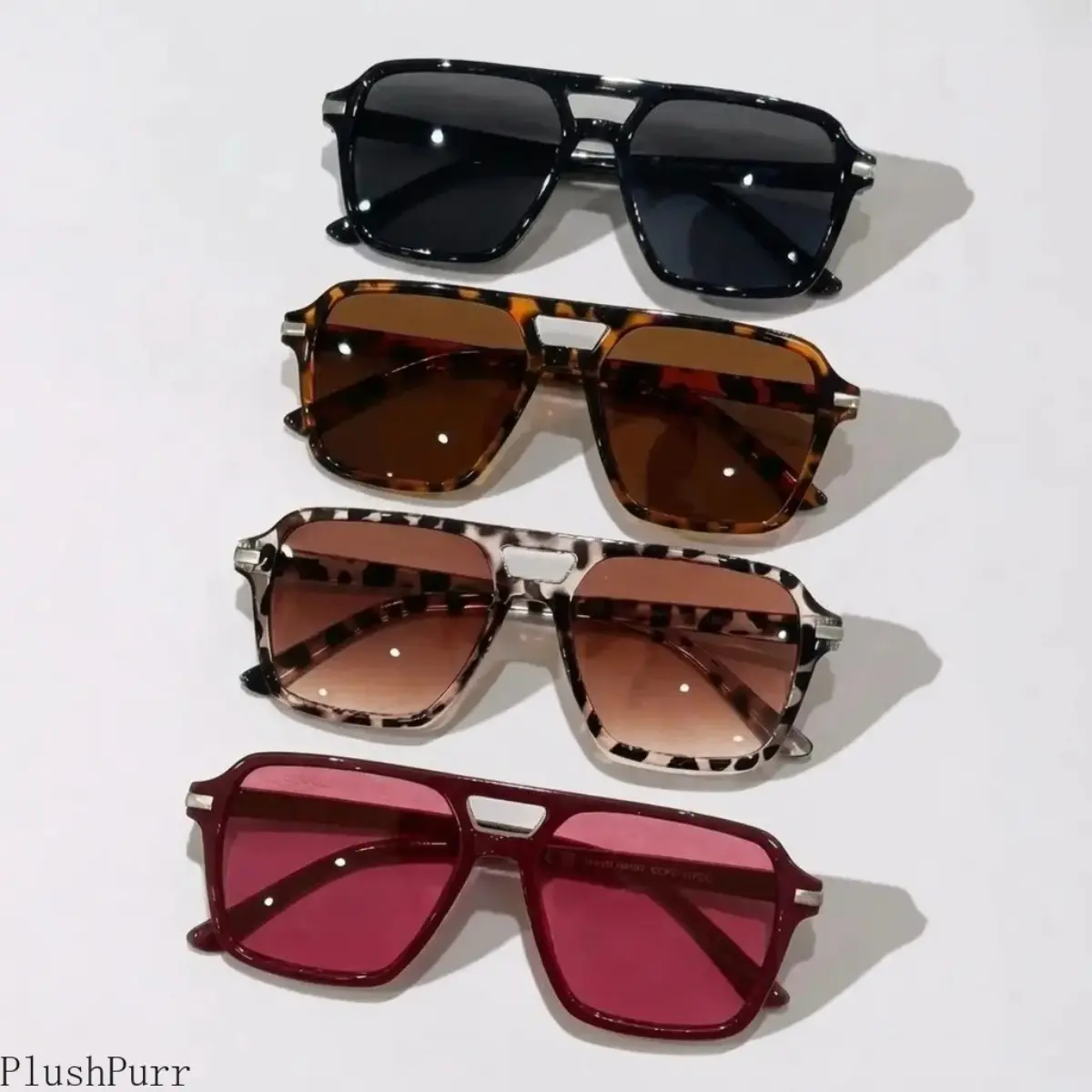 XUH Unisex 4-Pack Dual Bridge Square Framed Sunglasses - Colorful Retro HK Style PC Frame Trendy Eyewear, Ideal for Daily Wear, Street Snap (TikTok Shop Back to School), Colorful Sunglasses, Trendy Frames Sunglasses