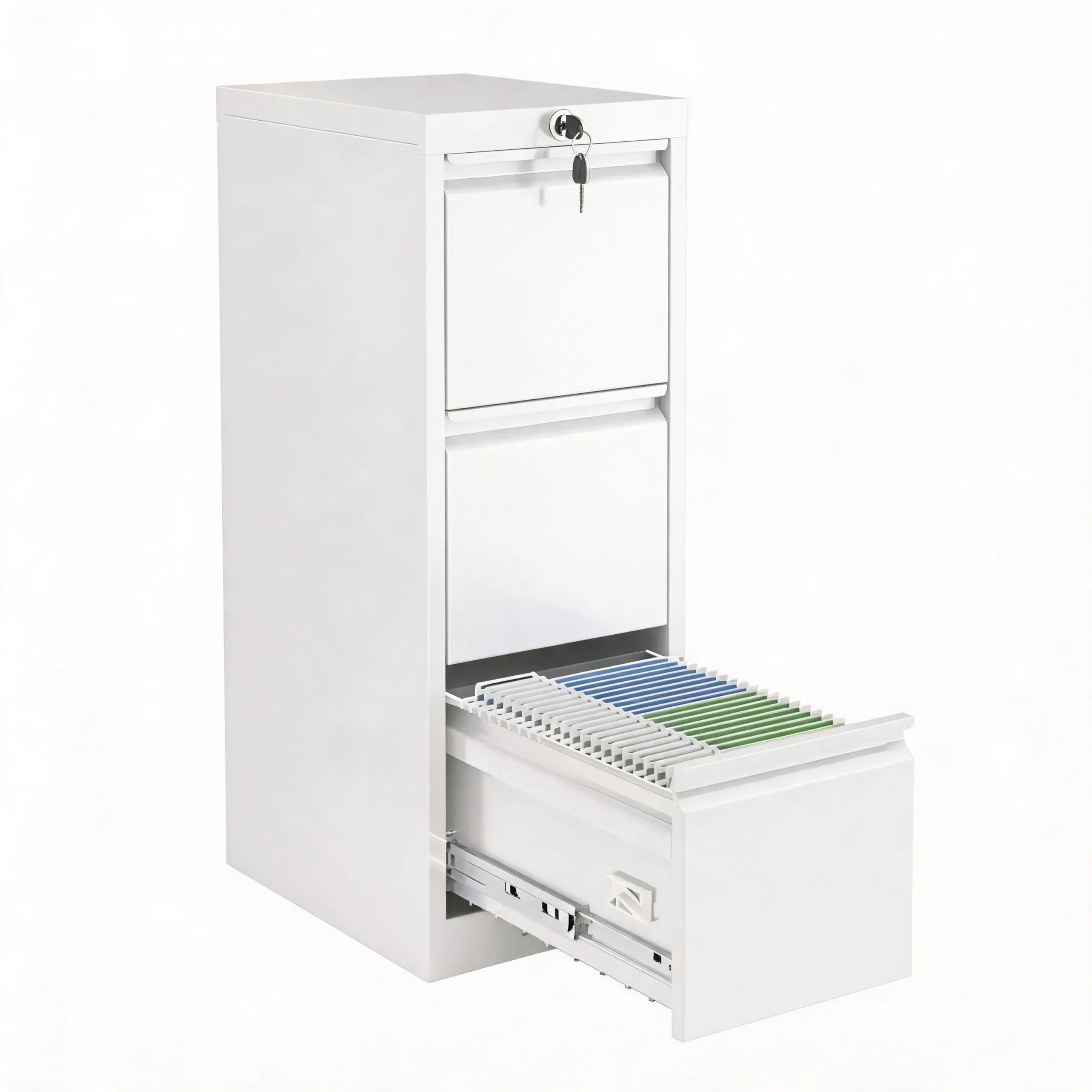 White Rectangular 3-Drawer Lockable Metal File Cabinet, Compact Steel Storage Organizer for Office Document Management