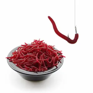 Soft Plastic Worm Fishing Lures, Realistic Red Earthworm Soft Baits in Portable Storage Bag, Freshwater Saltwater Artificial Lures for Shore & Sea Bank Fishing