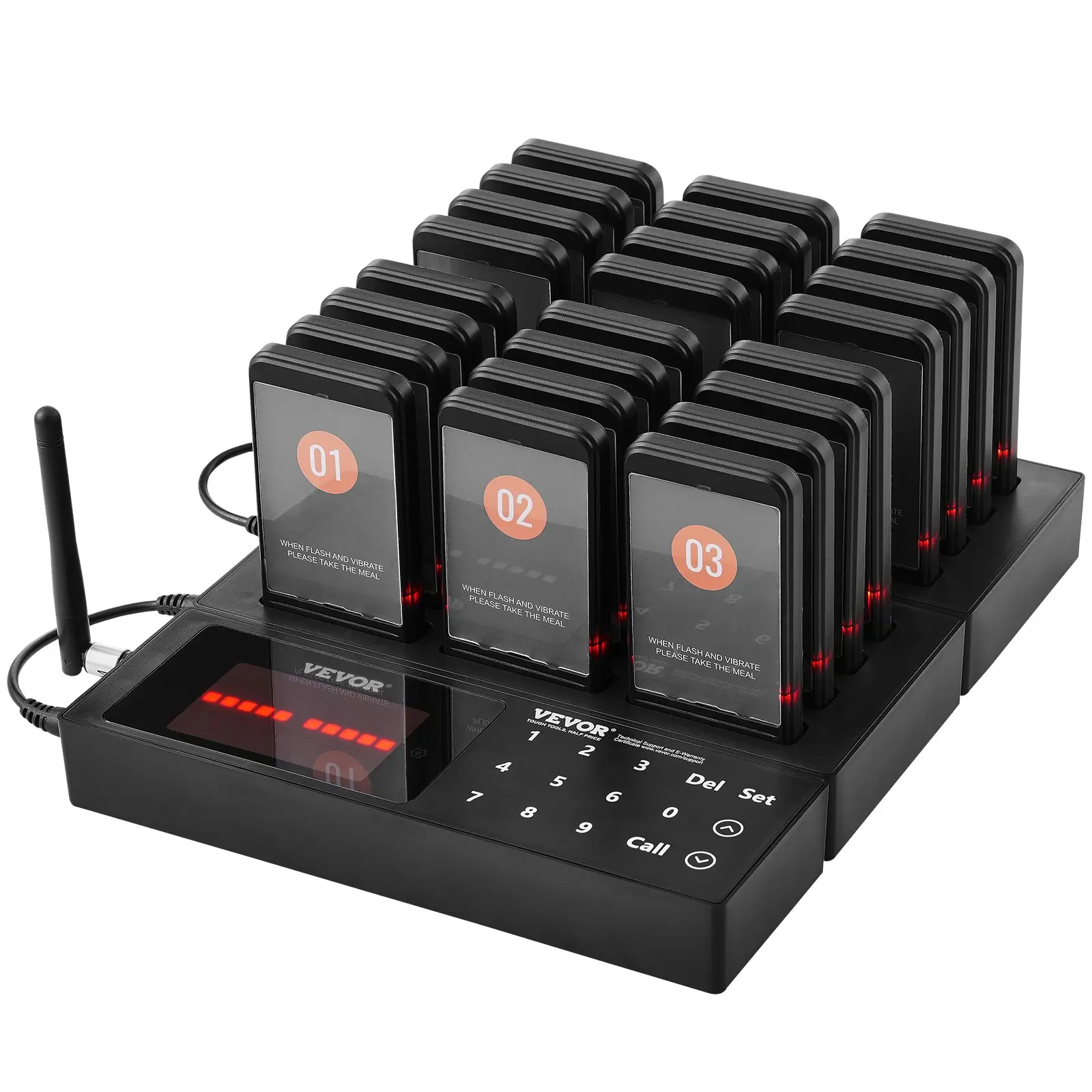 VEVOR Cordless Restaurant Pager System, 400m Long Range Queue Waiting Signal, 24 Buzzers with Beeping, Vibration & Flashing for Customers, Hospital & Food Truck, Church