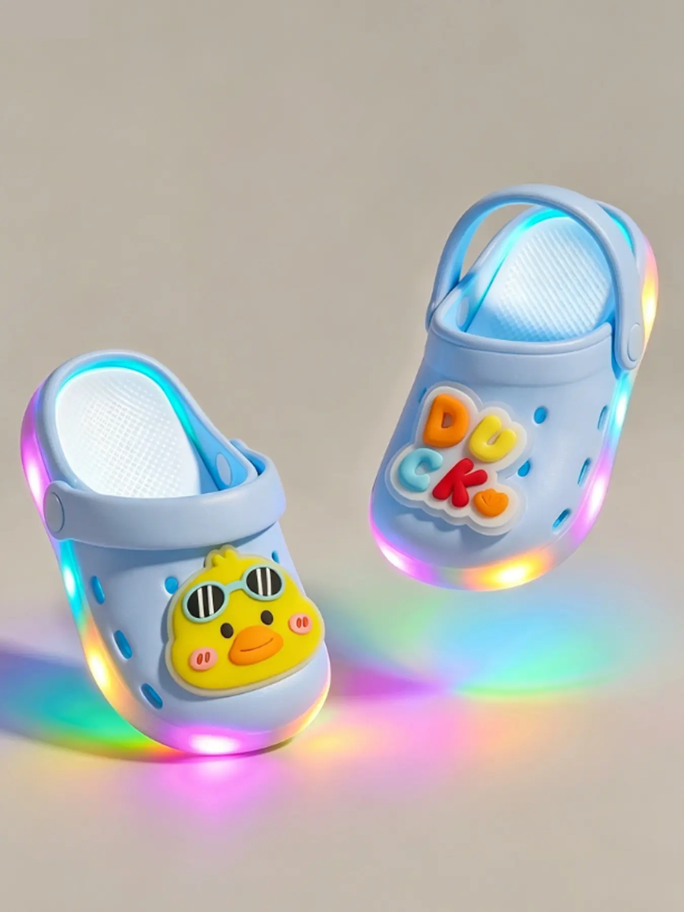 Summer New Glowing Holes Slippers, Baby Toddler Shoes, Cute Cartoon Non-Slip, Boys Girls Learning Walkers, Baby Walking Shoes, Eva Material, Less Than Ankle Height, Toddler Clogs