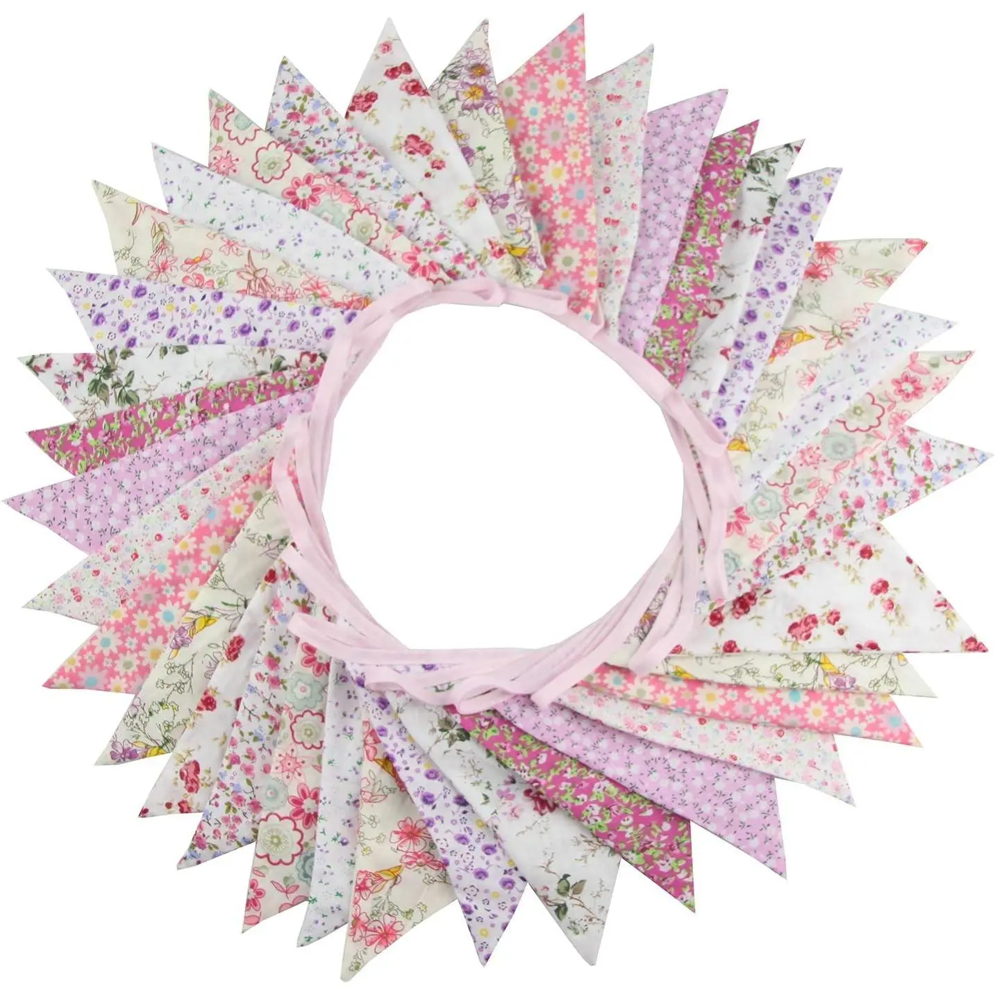 10M/32Ft Triangle Bunting Banner, 36 Pcs Cotton Fabric Flags Pennant Garlands for Birthday Party, Wedding, Baby Shower, Outdoor and Home Decorations (Pink)