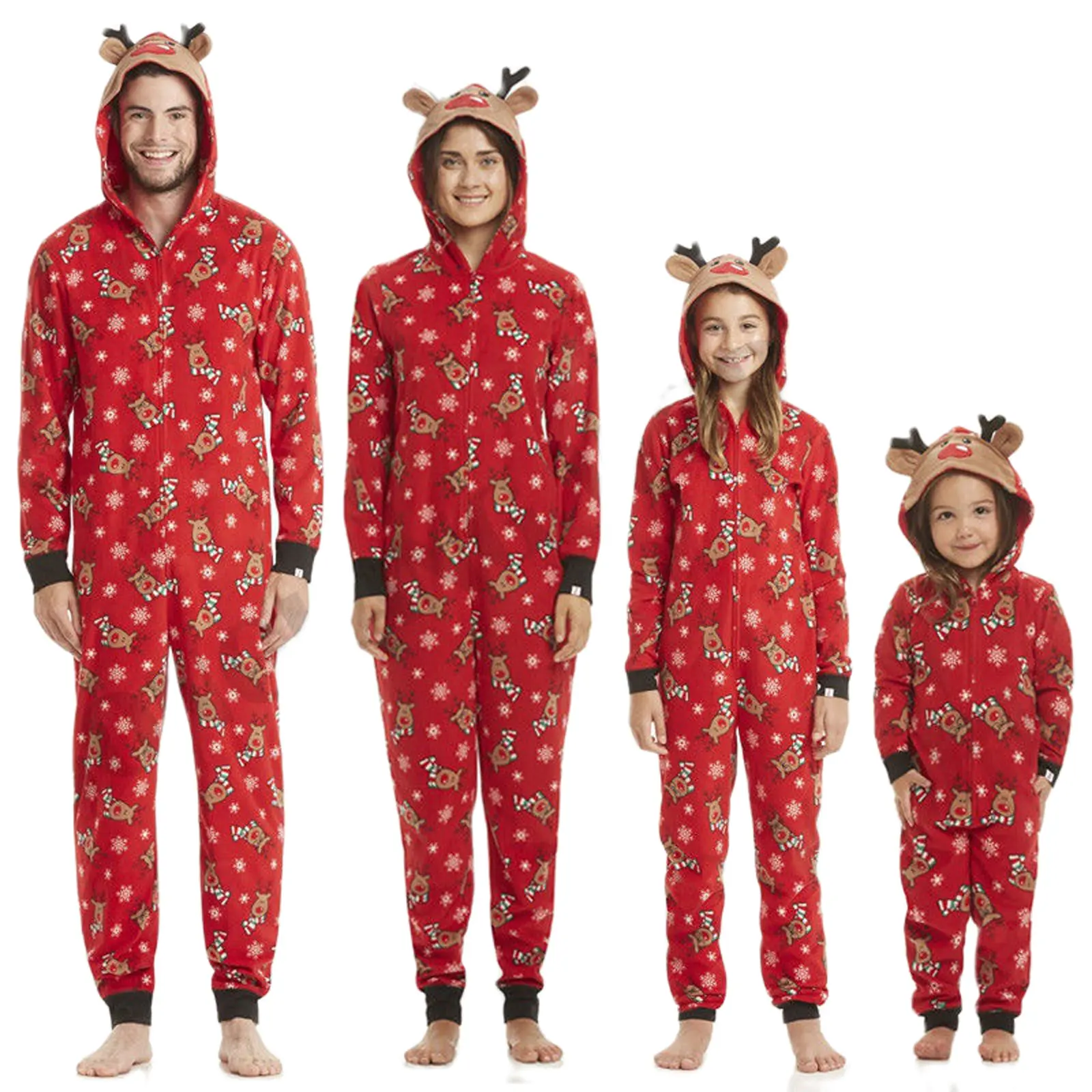 REDWOON Christmas Family Matching Jumpsuit Pajamas Set  Mom Dad Kids Cute Deer Hoodie Romper Holiday Xmas Party Loungewear