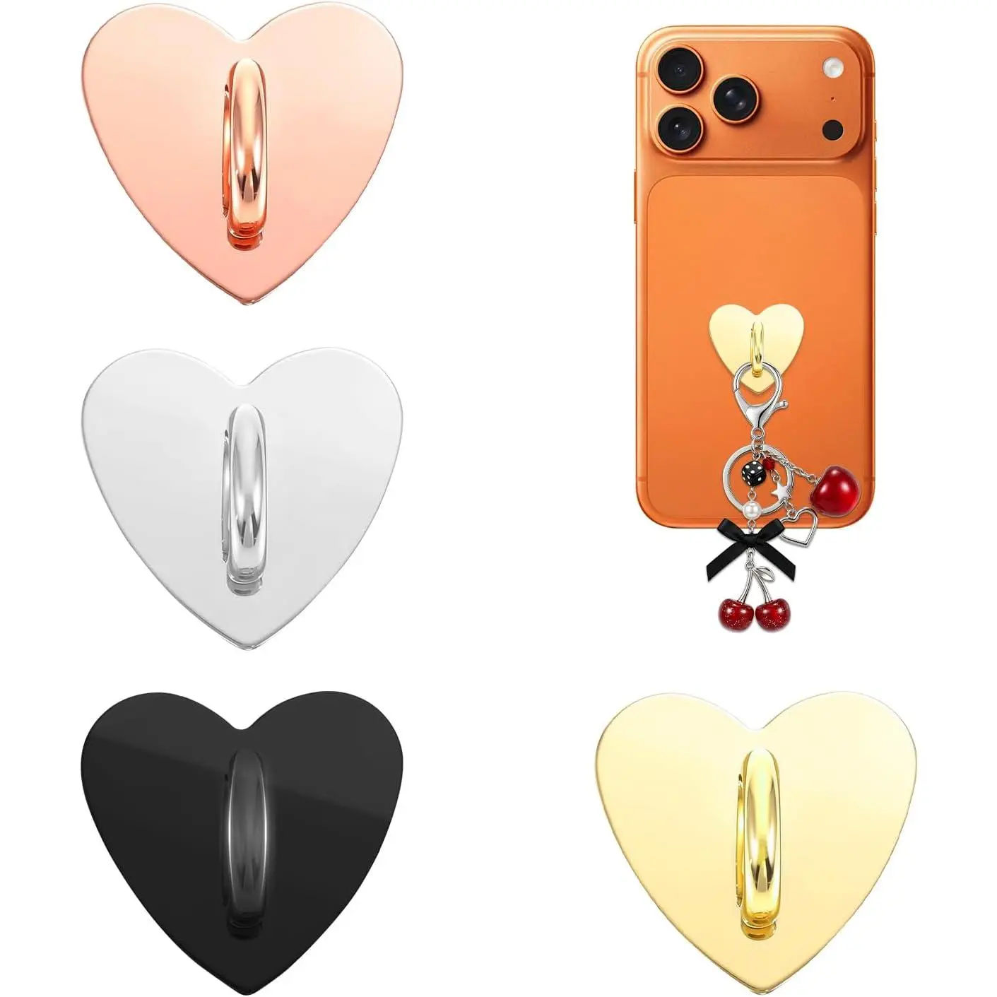 DIY Heart Charms Pack for Phone Case, Kindle & iPad | Cute Cellphone Topper Figure &  Hook Accessories | Big Charms for Kindle Chain, Phone Decorations (4, Heart)
