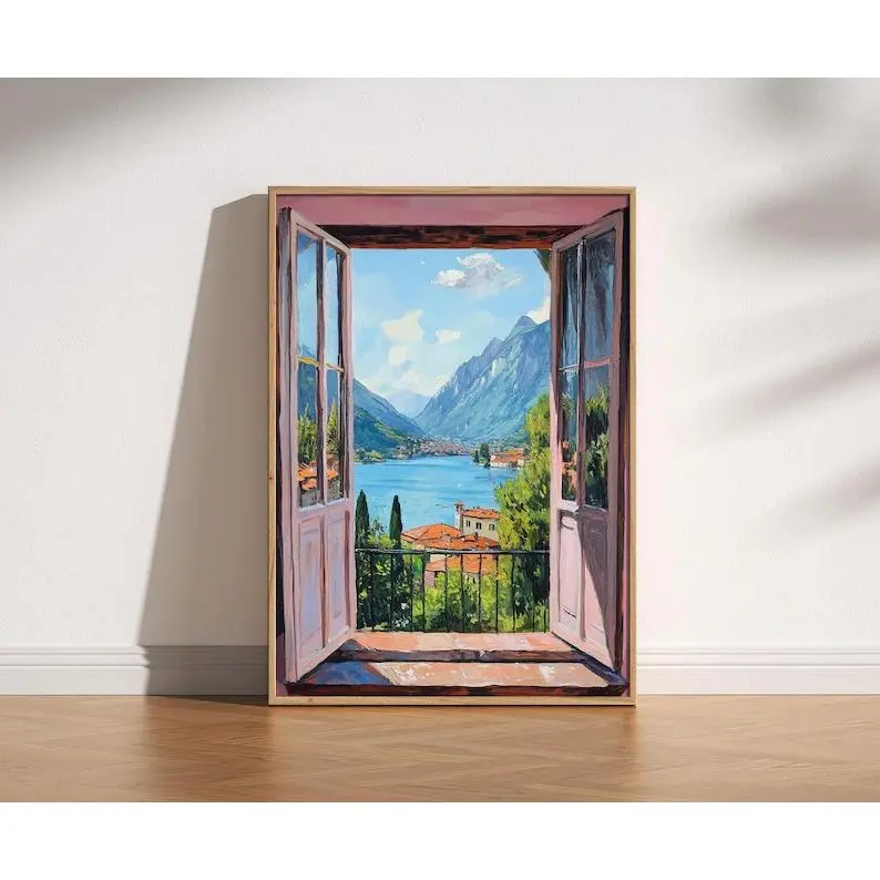 Open Window Henri Matisse Print, Henri Matisse Style Fauvism Painting, Modern Exhibition Print, Patio Doors Italy Mediterranean, Lake Como