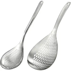 2 Pack 13.6 Inch Large Stainless Steel Skimmer Slotted Spoon, Spider Strainer Ladle with Handle & Hanging Holes, Kitchen Fryer Scoop Colander for Cooking, Draining & Frying