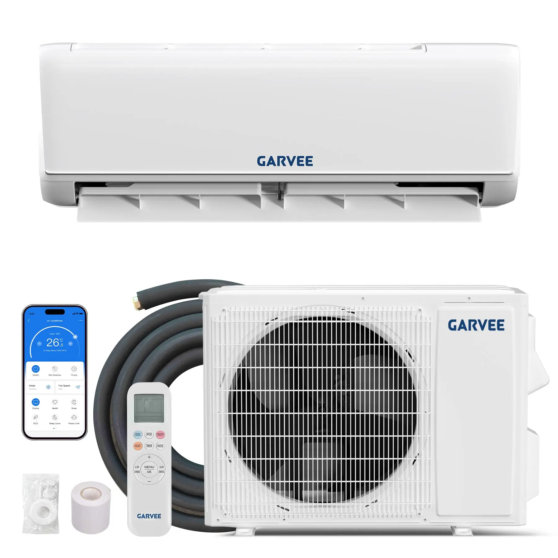 Garvee 24000 BTU 19 SEER2 Ductless Mini Split AC & Heat Pump, 208-230V Energy Efficient Buit in WiFi, Compatible with Alexa, Voice Control, Cools & Heat Up to 1500 Sq.ft