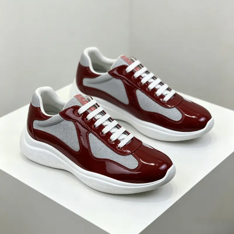 Glossy Contrast Color Platform Dad Sneakers Breathable Mesh & Bright Patent Leather Combo Soft Shock Absorb Thick Sole Comfort Walking Trainers Low Top Lace Up Street Fashion Shoes Unisex Daily Commute Trendy Red Grey Casual Athletic Footwe