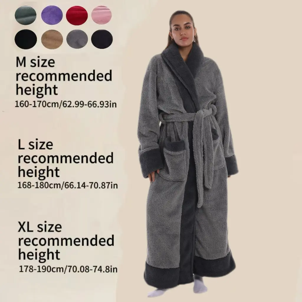 Luxe Elegant Solid Color Bathrobe, Peter Pan Neck, Adjustable Belt & Pockets, Unisex, Multiple Colors & Sizes
