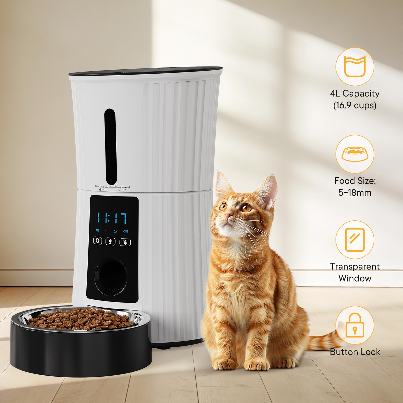 Smart Auto Cat Feeder - 2.4G WiFi & APP Control, Dual Power Backup, 10s Voice Recording & Desiccant for Fresh Food Smart Auto Cat Feeder - 2.4G WiFi & APP Control, Dual Power Backup, 10s Voice Recording & Desiccant for Fresh Food
