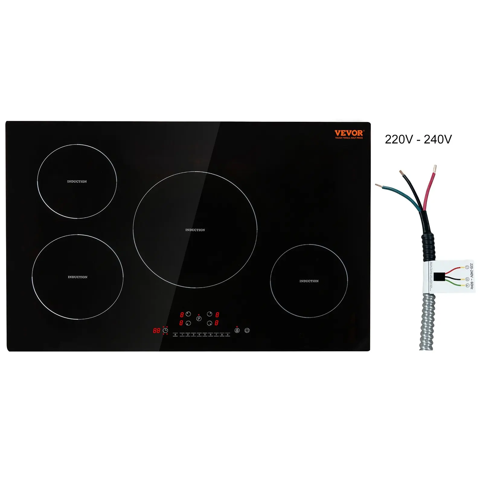VEVOR Electric Cooktop, 4 Burners, 30'' Induction Stove Top, Built-in Magnetic Cooktop 7500W, 9 Heating Level Multifunctional Burner, LED Touch Screen w/ Child Lock Over-Temperature Protection
