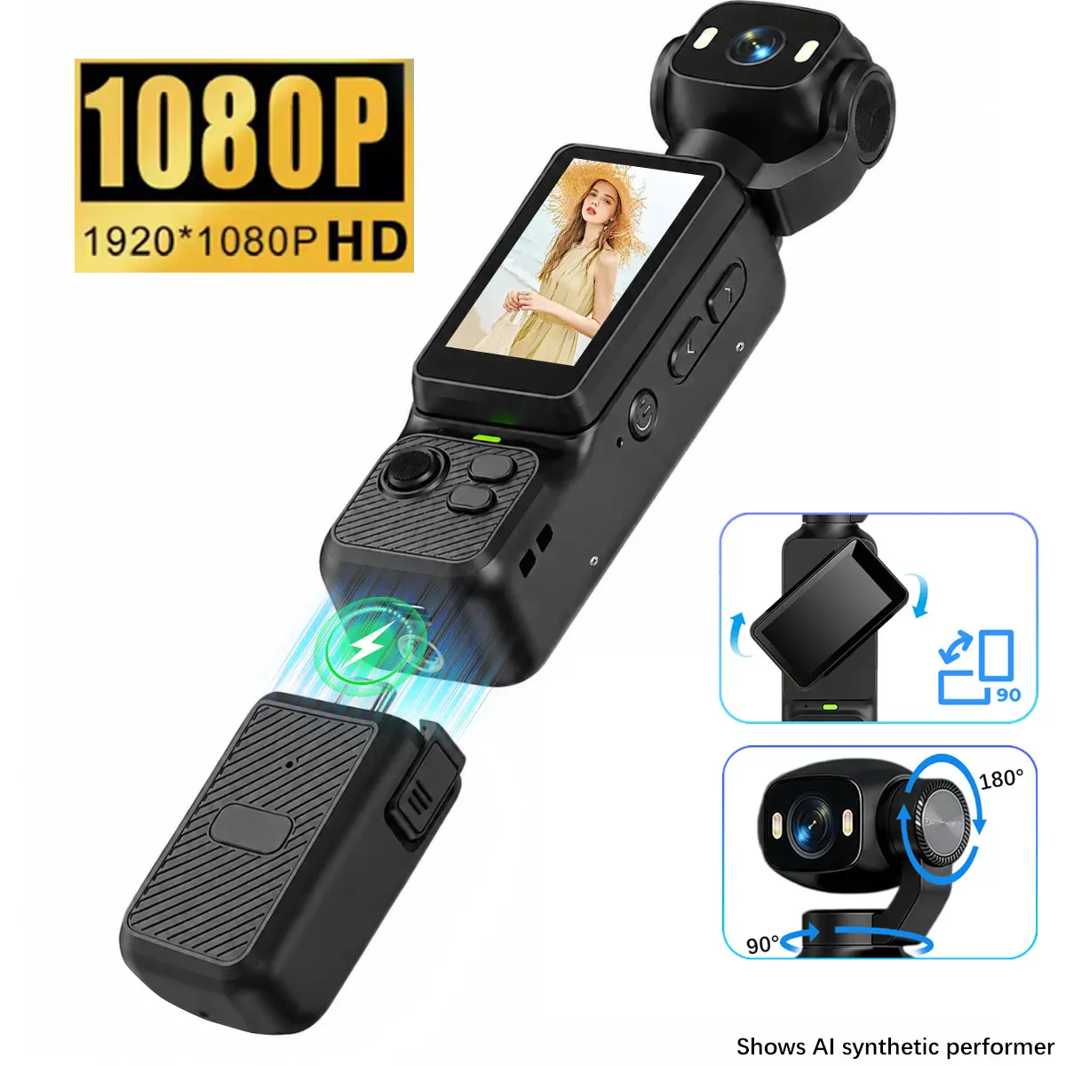 Pocket Vlogging Camera with LED Night Vision light,1080P Videos, Portable Camera with Rotating screen,HD Handheld Camera,Video Camcorder,Portable WiFi Vlogging Camera with 1GB/32GB Card,Summer Gifts