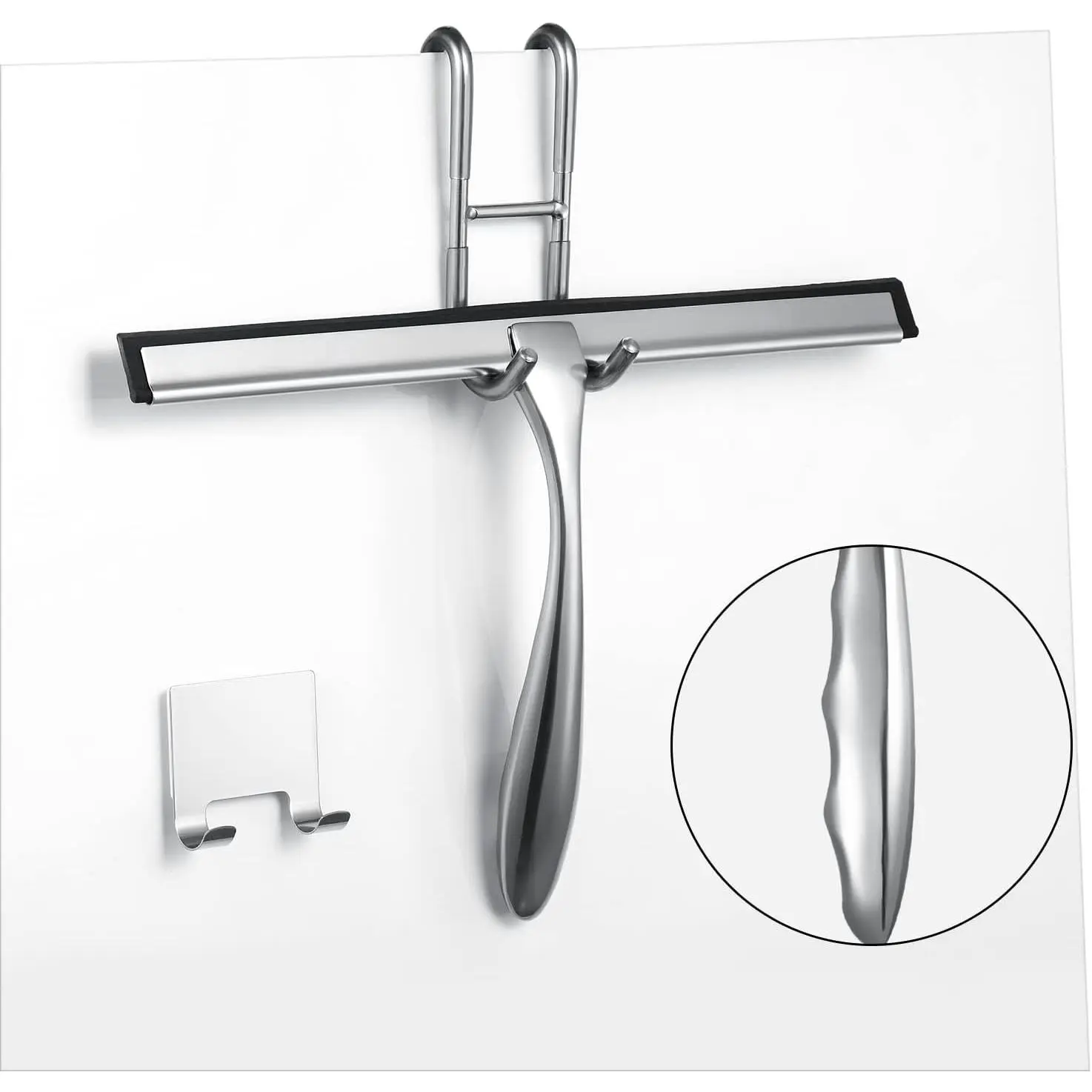 Shower Squeegee for Glass Doors,12-Inch Shower Glass Squeegee, Sliver Shower Squeegee for Shower Doors,Mirror,Windows, with Shower Door Hook and Adhesive Hook