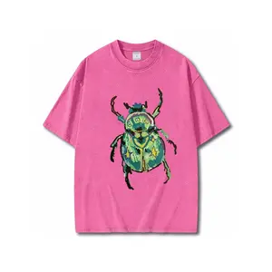 Washed, Pink Bug Paradise Print T-Shirt, High-Quality Batik Vintage Fashion Brand T-Shirt, Women'S Summer Wear, Perfect Gift Suitable for Both Men And Women, Made of 8.11 oz of Pure, with High-Quality And Comfortable Printing
