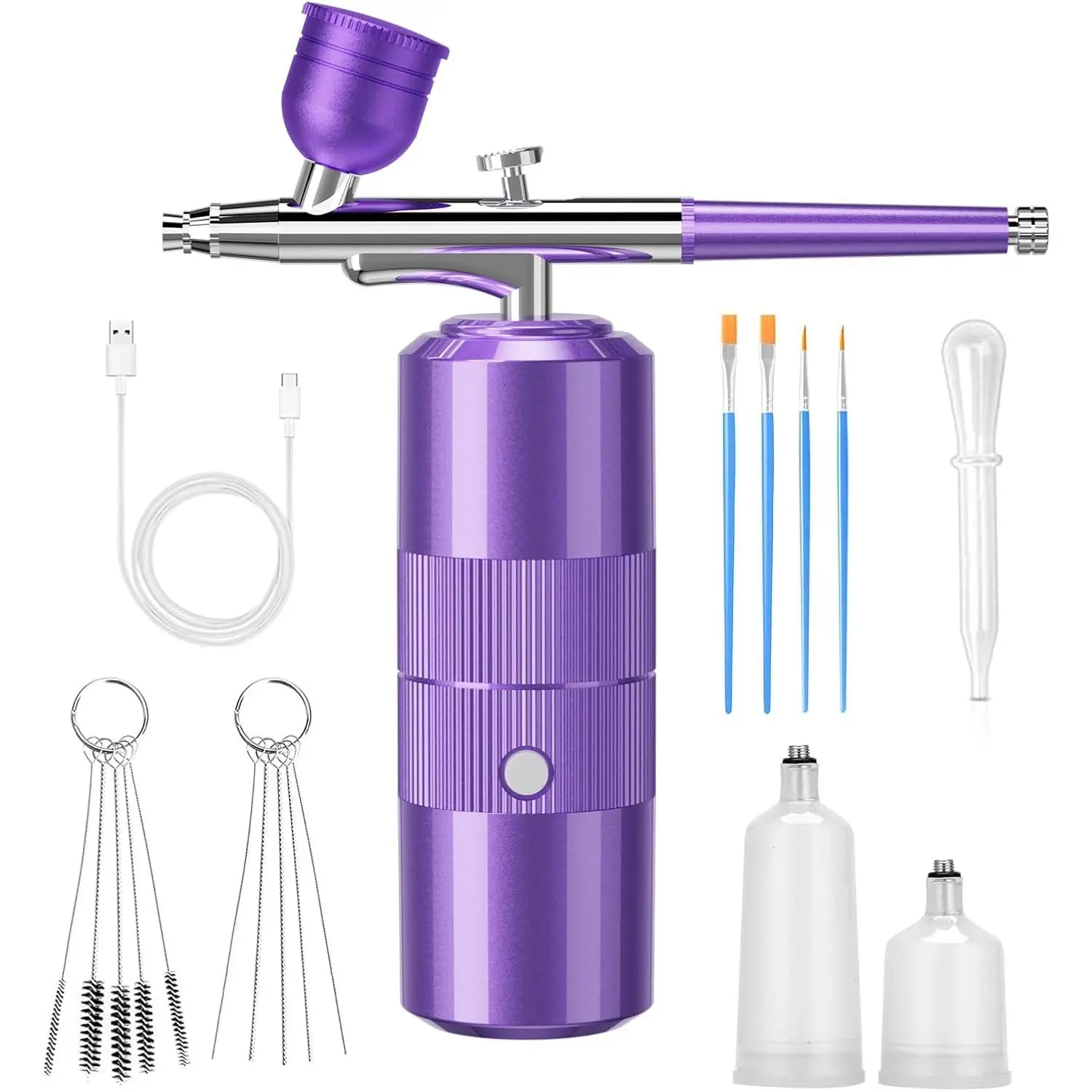 Cordless Rechargeable Airbrush Kit with Compressor - 48PSI High-Pressure, 0.3mm Nozzle, Non-Clogging, Cleaning Brush for Baby Costume Jewelry Painting (Purple)