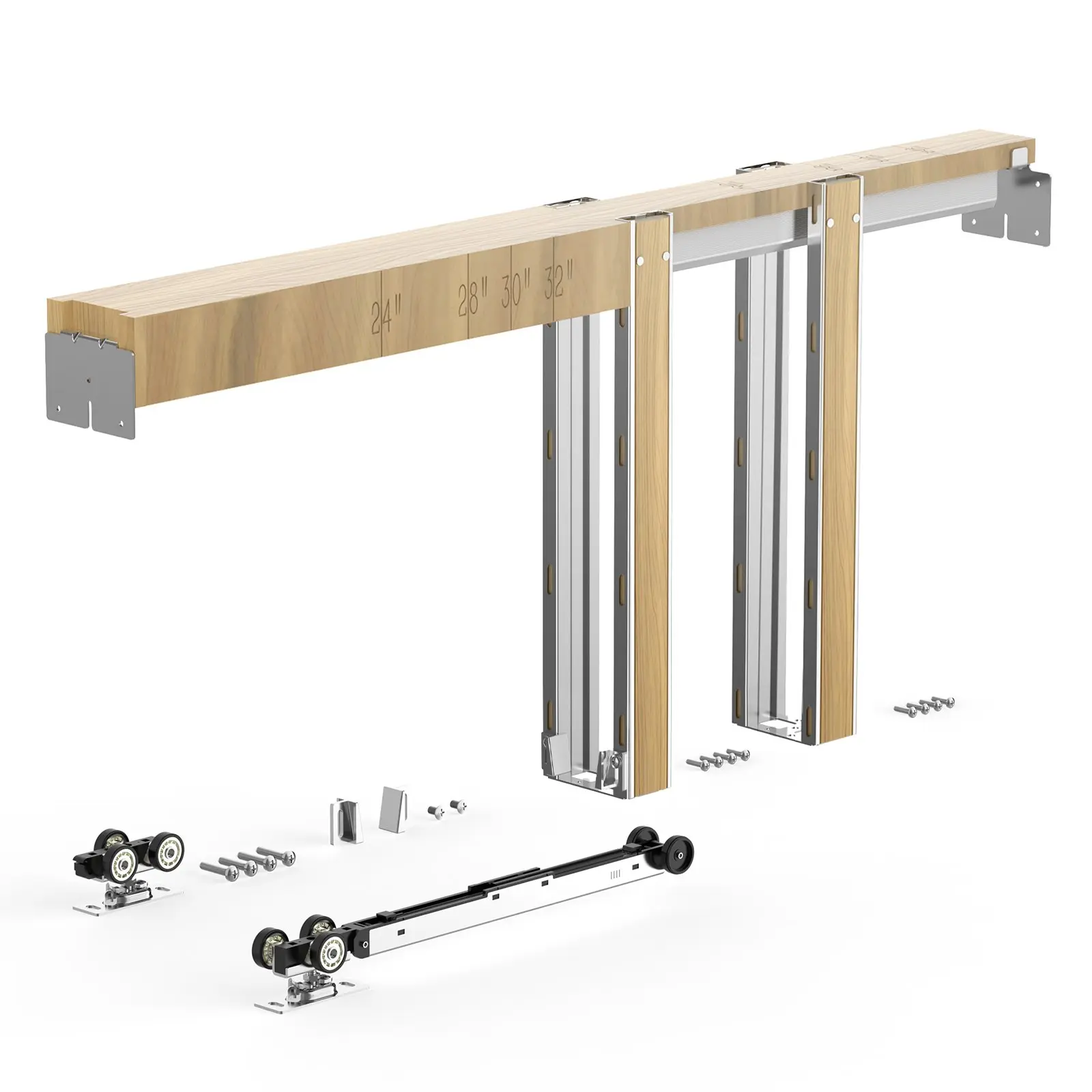 【toolupgrade】VEVOR Pocket Door Frame Kit, for 24-36 in Wide 80 in High Door, Pocket Door Kit with Two-Way Soft Close Mechanism, Slide Smoothly Quietly, Easy to Install, Wood and Galvanized Steel, for Living Room