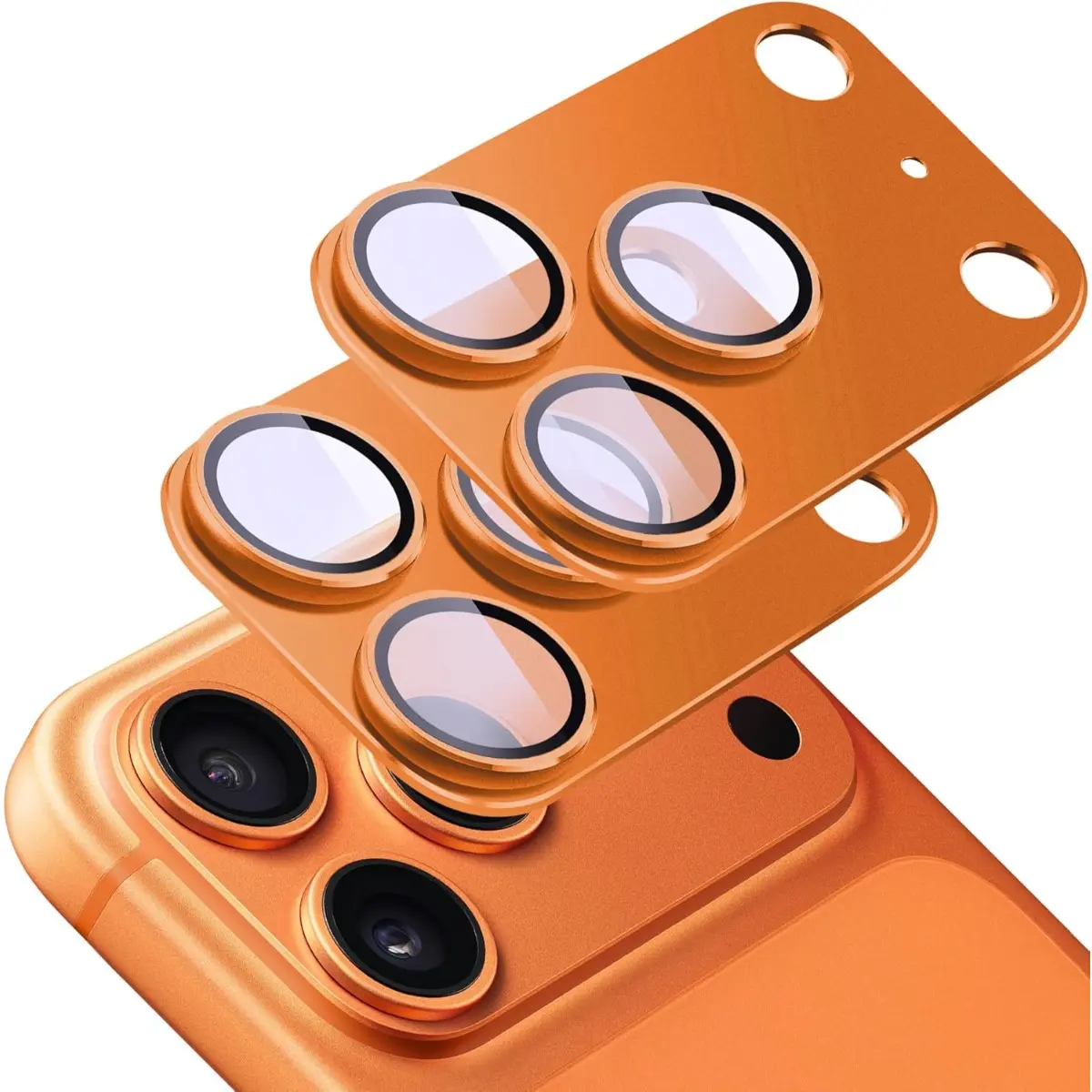 1 Pack AR Tempered Glass Camera Lens Protector for iPhone 17 Pro Max/17 Pro - Shatter-Resistant, Strong Adsorption Metal Camera Cover - Orange/Silver/Blue