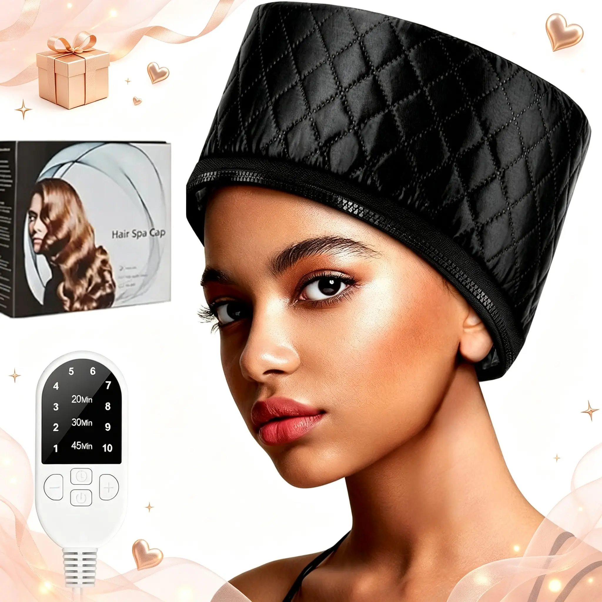 Electric Hair Therapy Cap, Steam Heating Hat for Curly Hair, Hair Spa Cap, 10 Temp Settings, 3 Timer Options, Washable Lining, Damaged Hair Care