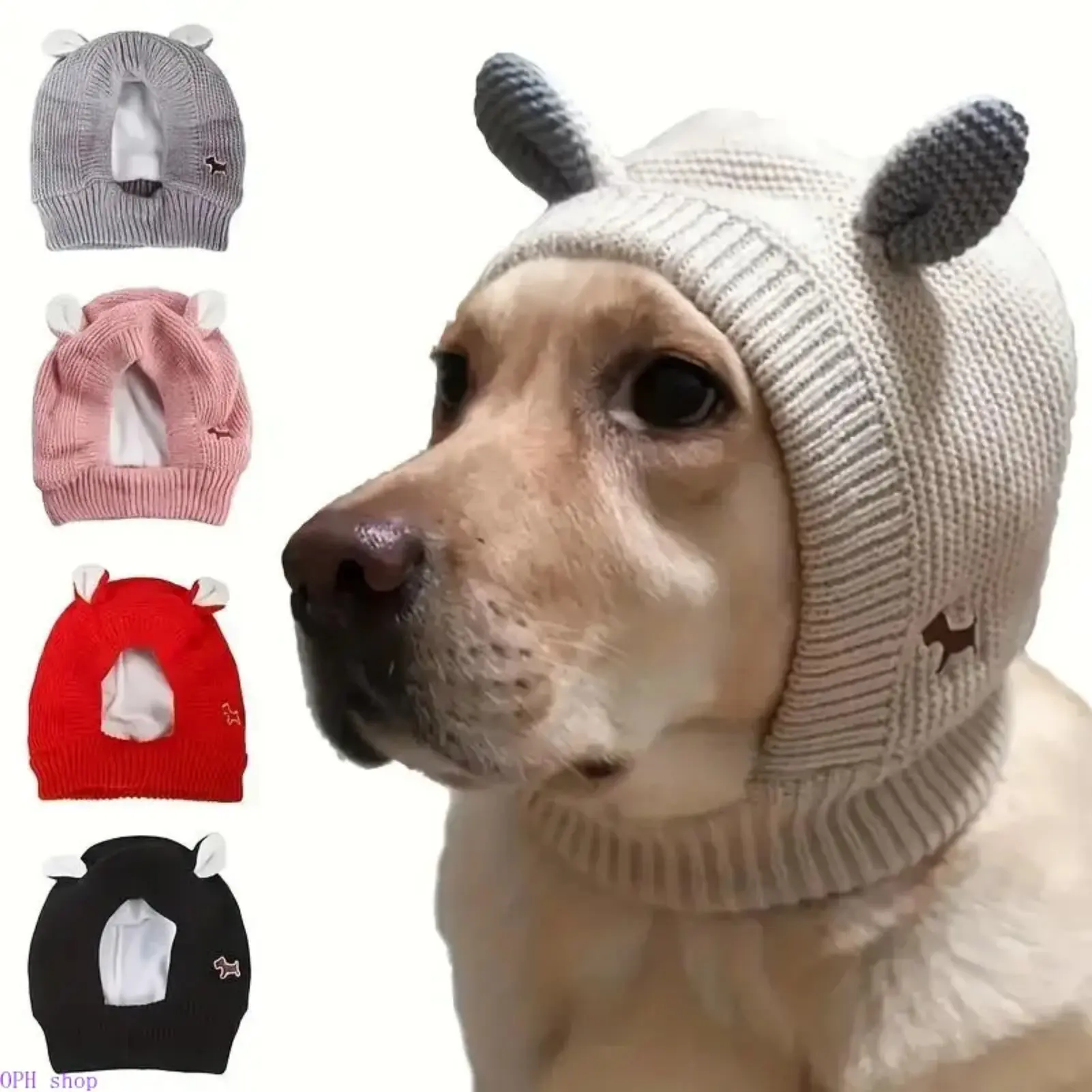Unisex Soft Knitted Fabric Plain Dog Hat - Noise Reduction Ear Protector Cover, Cozy Winter Pet Clothing for Medium-Large Dogs, Thunder & Fireworks Anxiety Relief Accessory