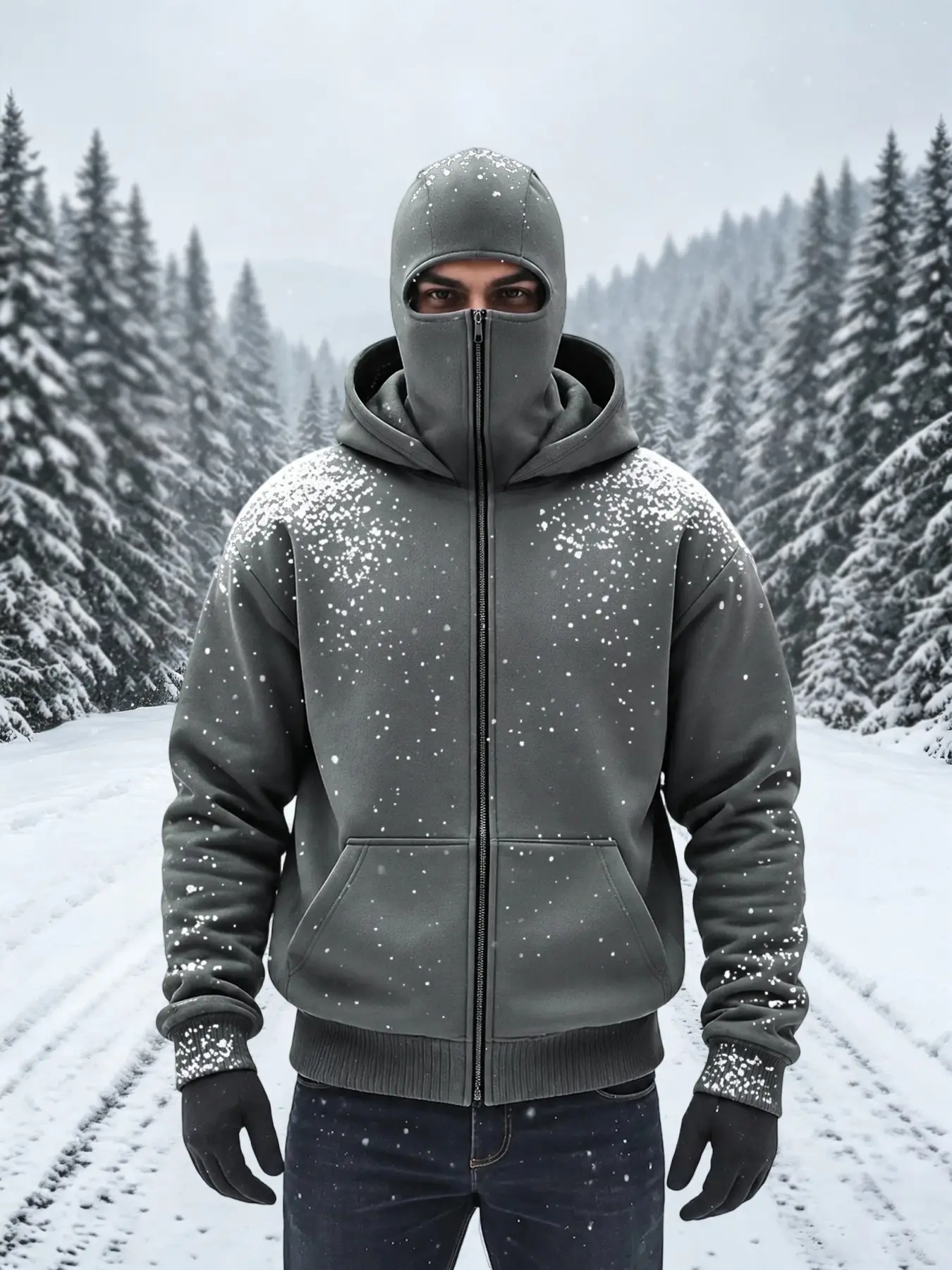 Men's Fall Winter Outdoor Hooded Zipper Jacket, Fitted Long Sleeve Top, Kangaroo Pocket, Windproof Casual Style, Perfect for Skiing & Commuting