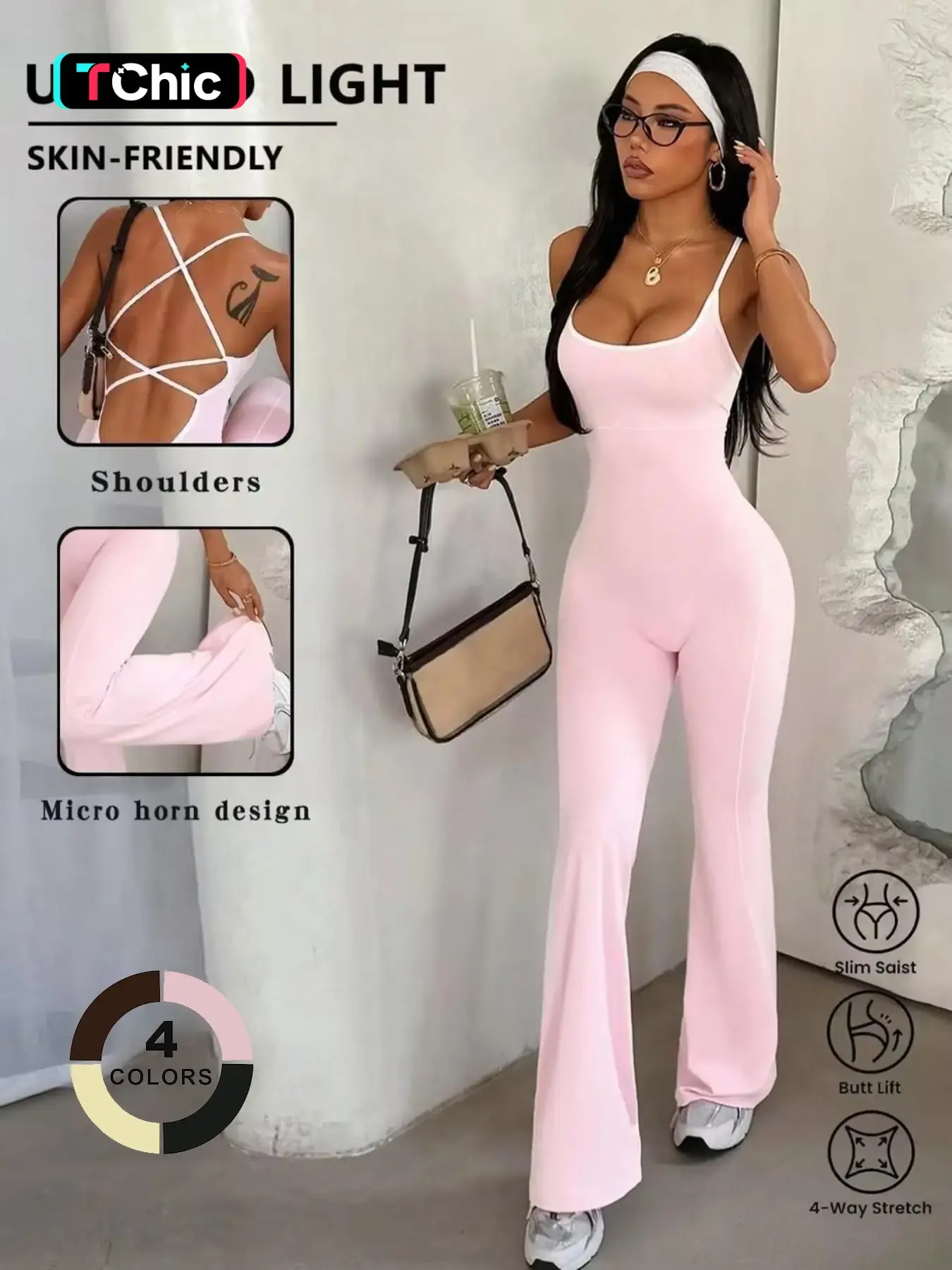Women's Yoga Sports Tank Top Bodysuit, Back Tie Design, Flared Leg, Butt Lifting, Waist Cinching, Quick-Dry, Breathable, Comfortable, Shaping Yoga Jumpsuit, Activewear Jumpsuit, Athletic Jumpsuit, Sleeveless Yoga Jumpsuits, Stretchy Sports Jumpsuit