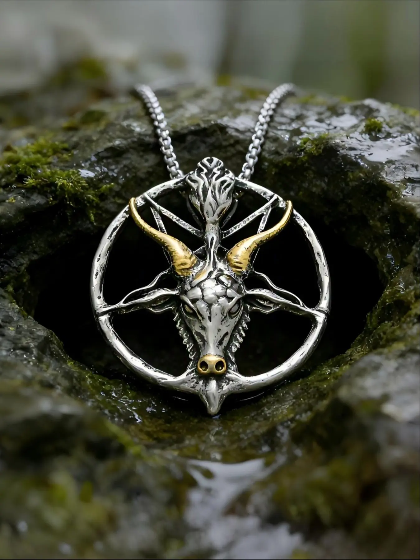 Vintage Punk Inverted Pentagram Satan Goat Copper Pendant Necklace, Unique Men's Pagan Amulet Jewelry, Distinctive Gothic Accessory