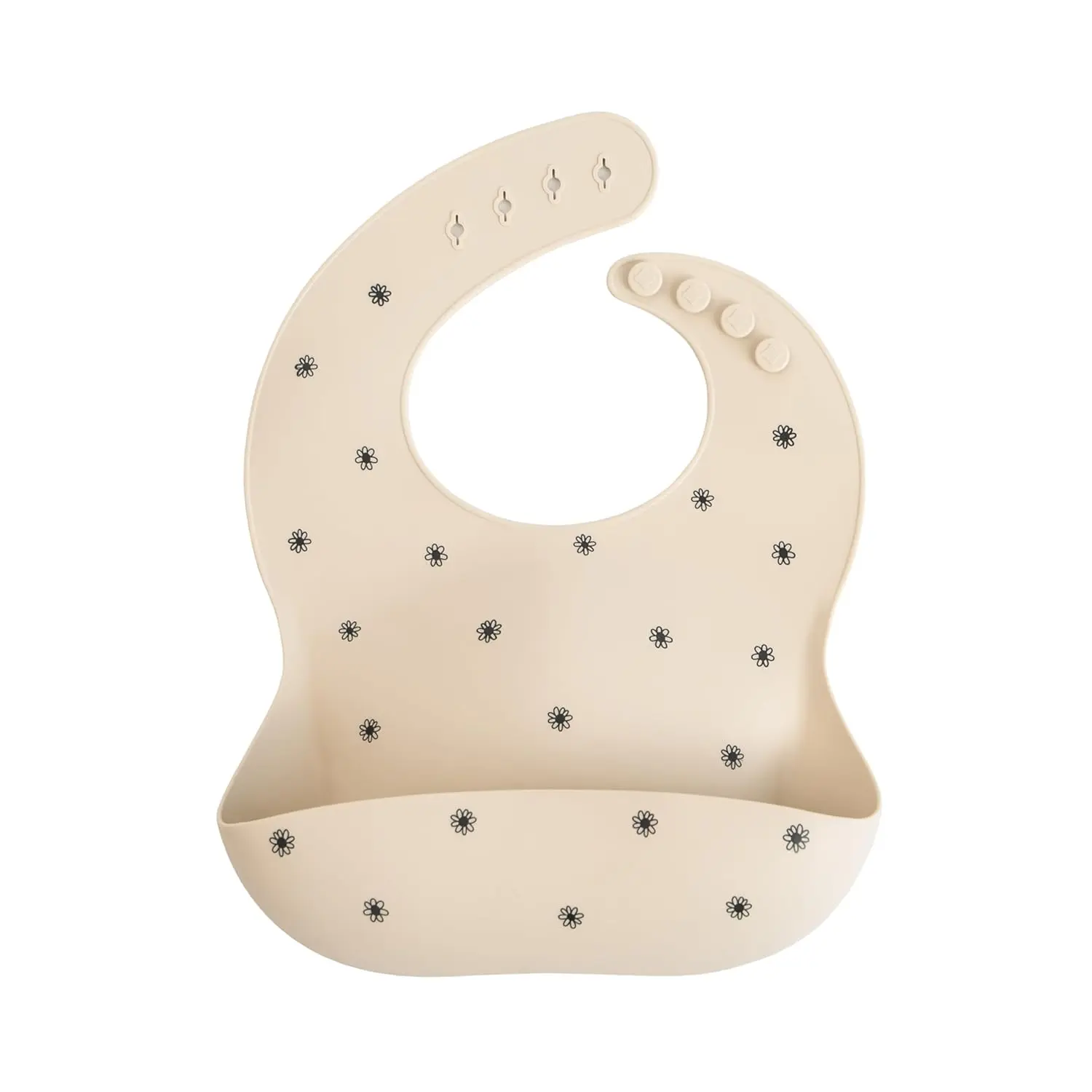 mushie Silicone Baby Bib |   Adjustable  Waterproof Bibs (Black Daisy) New model