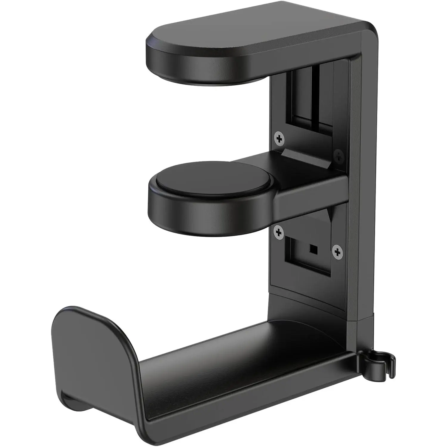 Rotating Headphone Stand - PC Gaming Headset Holder, Adjustable Clamp- Under Desk Hanger With 360  Swivel &  Clip Organizer - Black