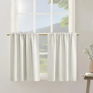 2 Panels 36 Inch Blackout Thermal Insulated Rod Pocket Small Tier Curtains, Short Cafe Curtains for Nursery RV Kitchen Bathroom Half Door Windows, Off White Cream