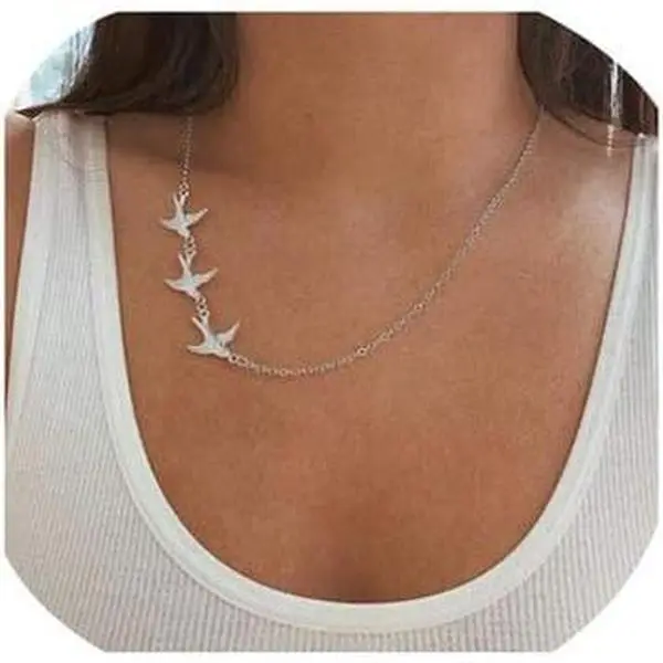 Cute Swallow Sparrow Necklace, Hummingbird Animal Pendant Necklace for Women Jewelry