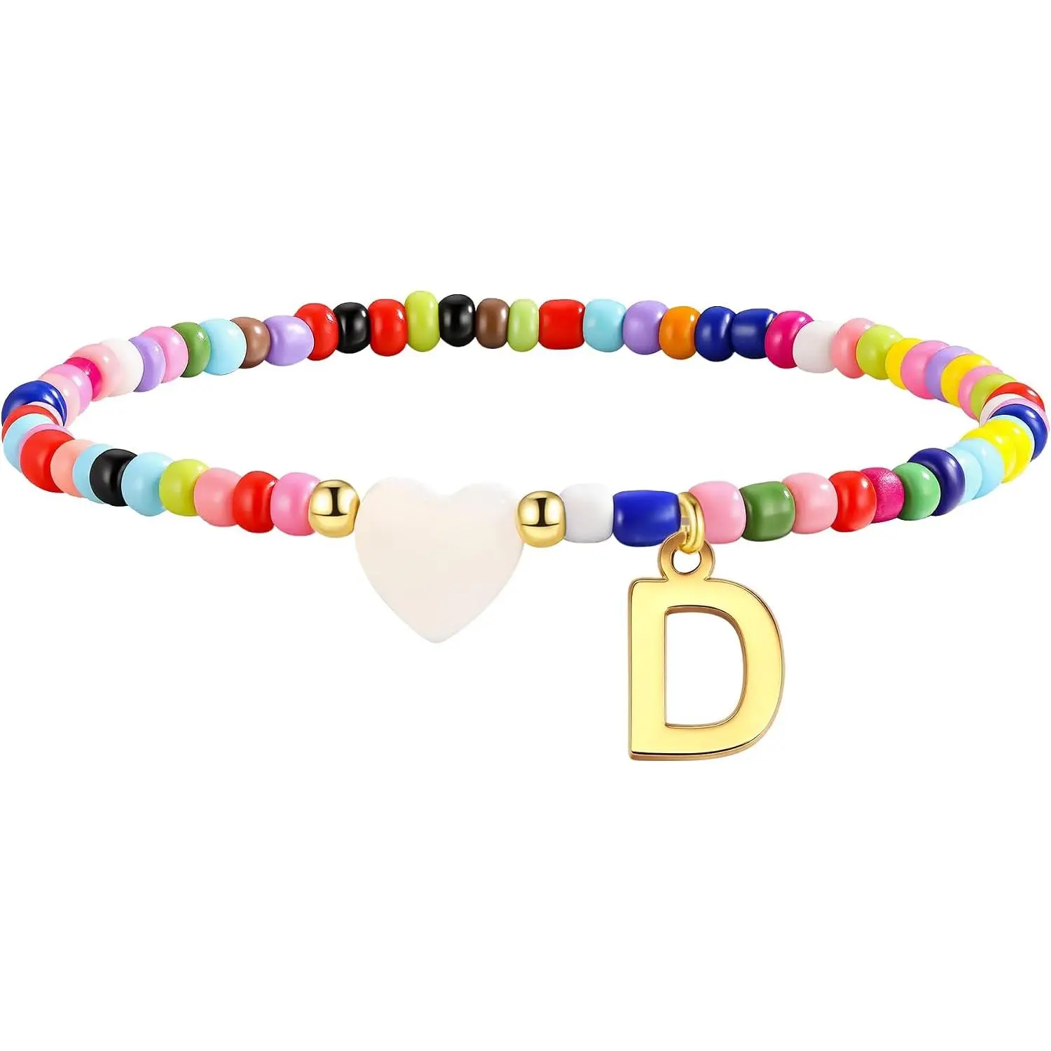 Colorful Initial Bracelets for Women Girls - Cute Beaded Heart Initial Bracelet Teen Girl Gifts Trendy Stuff, Bohemian  Charm Bracelet Personalized Gifts for Women Girls