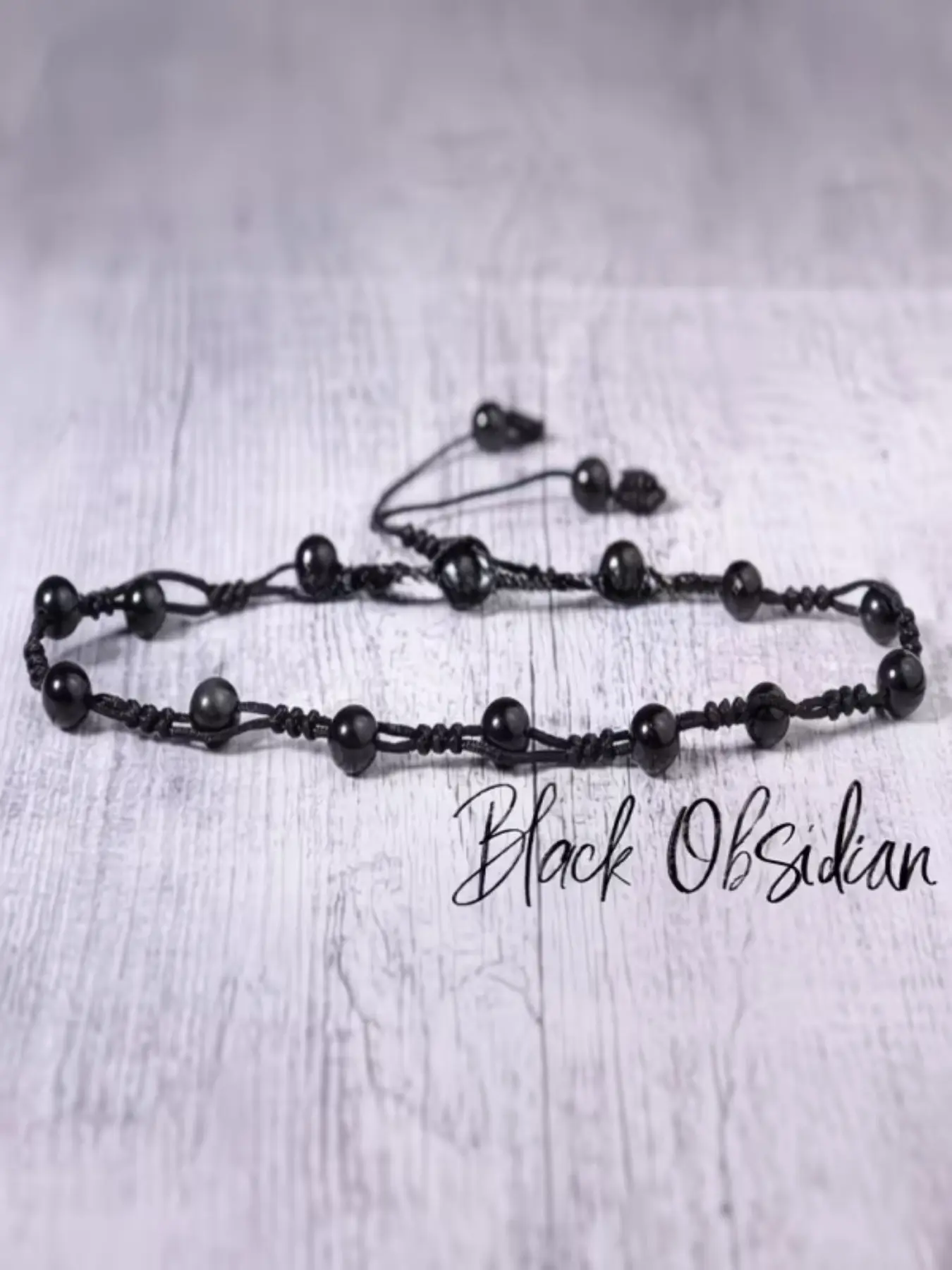 Minimalist Obsidian Beaded Anklet, Natural Stone Braided Anklet, Vintage Dark Style, Handmade Rope Bead Design, Unisex Beach Jewelry