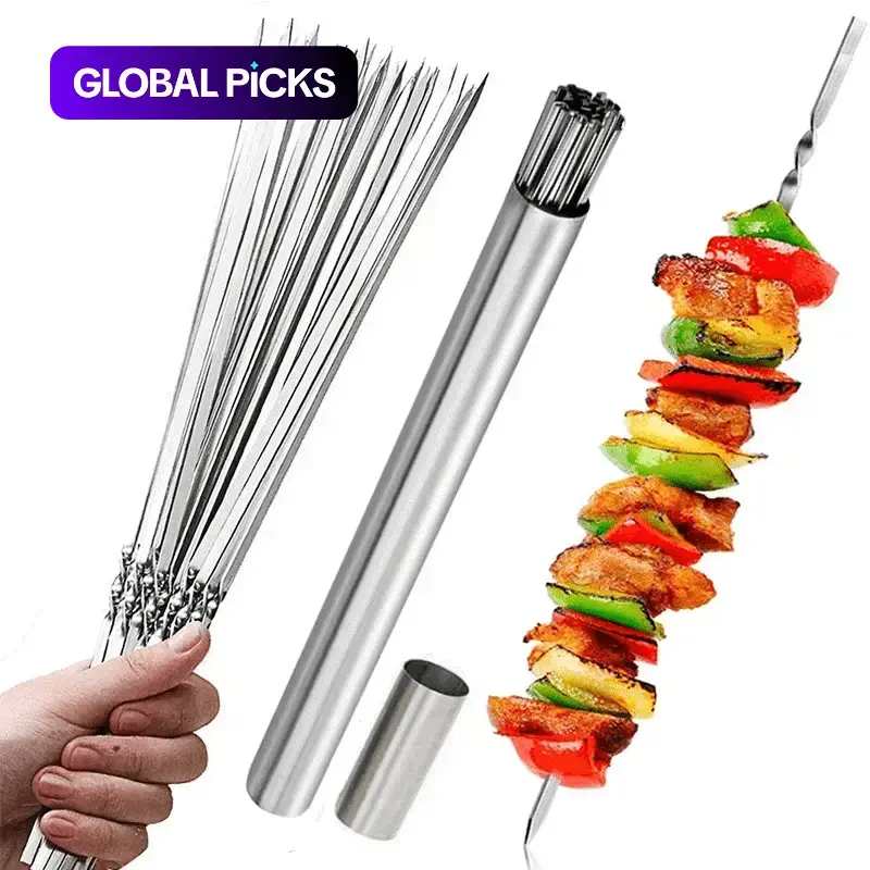 20/30/50pcs Durable Stainless Steel BBQ Skewers with 1 Tube Storage, Reusable and Easy to Clean BBQ Tools for Home, Garden, Outdoor, Patio and Indoor Grilling Parties Barbecue Utensils #GLOBAL PICKS