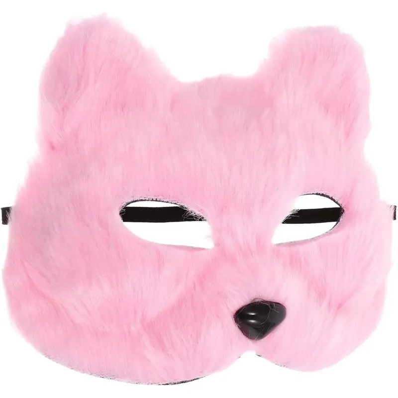Adult Pink Furry Half-Face Animal Plush Mask - Realistic Festive & Party Accessory for Halloween, Masquerade, Carnival, Accessories