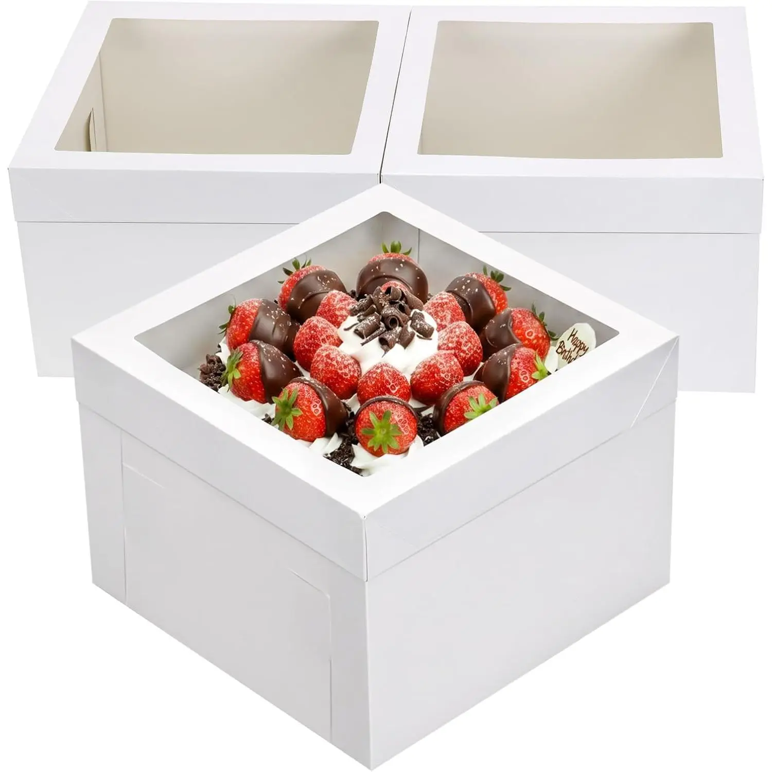 3 Pack Cake Boxes 12"x12"x8", Bakery Containers with Large Window | Disposable White Cake Carrier, Pre-folded Containers, Easy to Assemble for Halloween, Christmas, for Cupcake Cookie Pie