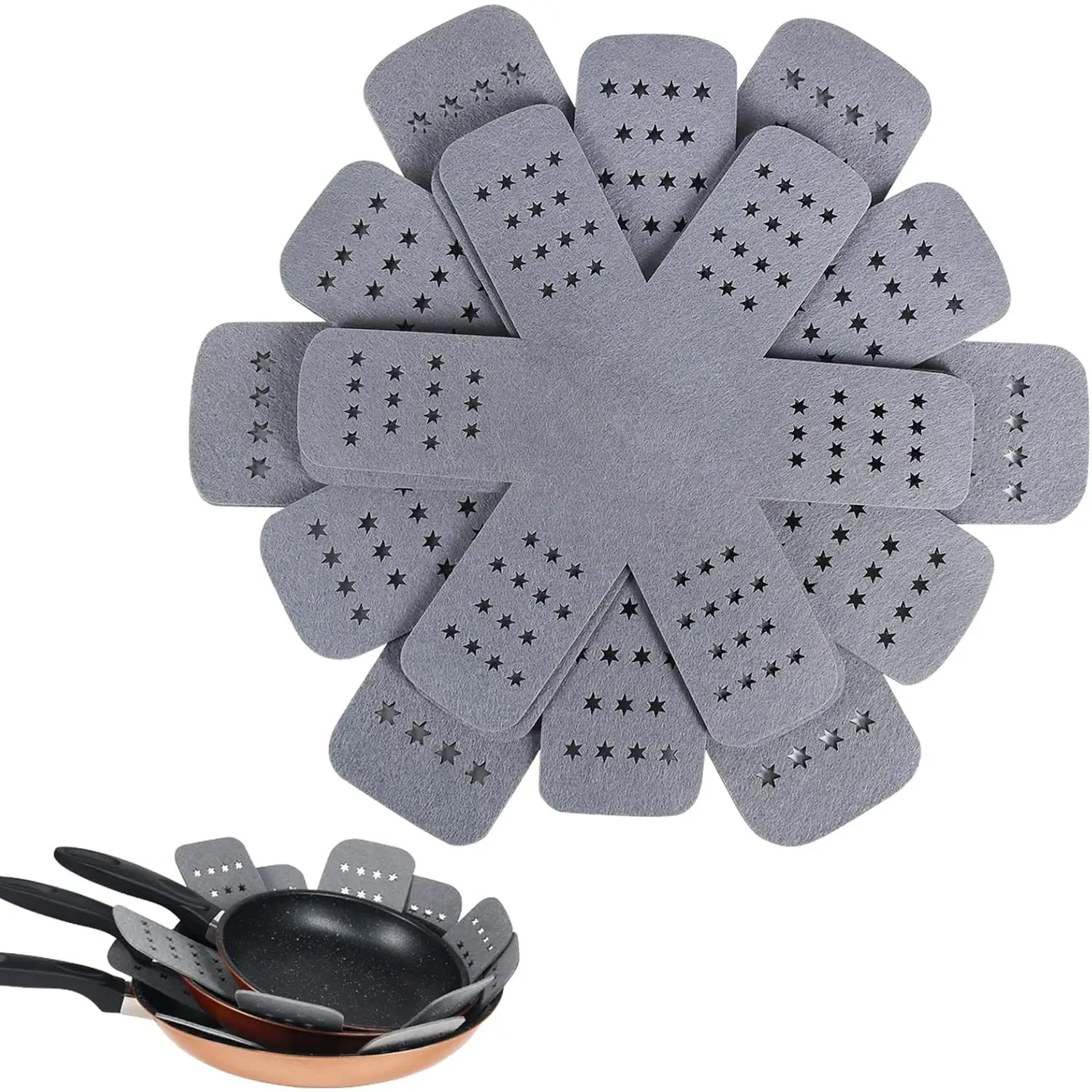 Pan and Pot Protectors, Larger & Thicker Pan Protectors with Stars, Set of 6 and 3 Different Sizes, Pot Protectors for Stacking and Protecting Your Cookware