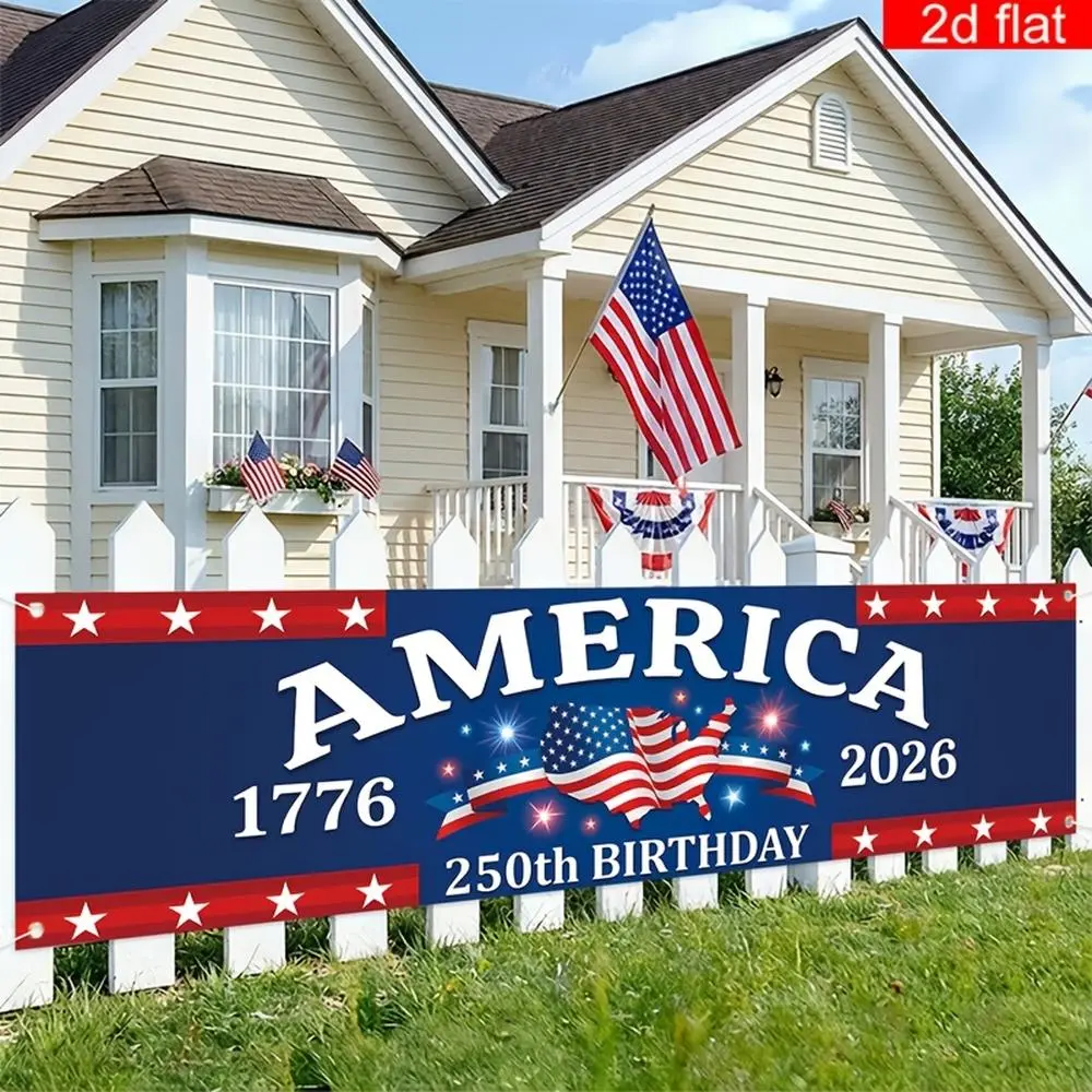 2D Flat Polyester Photography Backdrop Banner, Patriotic Red-White-Blue Stars and Stripes Design for USA 250th Birthday (1776-2026), Soft-Light Decor for Independence Day Watch Party, Stars Stripes