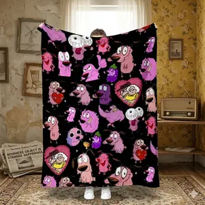 1 Manta Suave, Lindo Dibujito de Coraje el Perro Cobardísimo Rosa con Varios Diseños Alegrías, Manta Toalla para Hombre/Mujer, Manta Multifuncional, Material de Franela, Adecuada para Dormitorio, Sofá, Dormitorio, Viajes al Aire Libre, Camping, Picnic