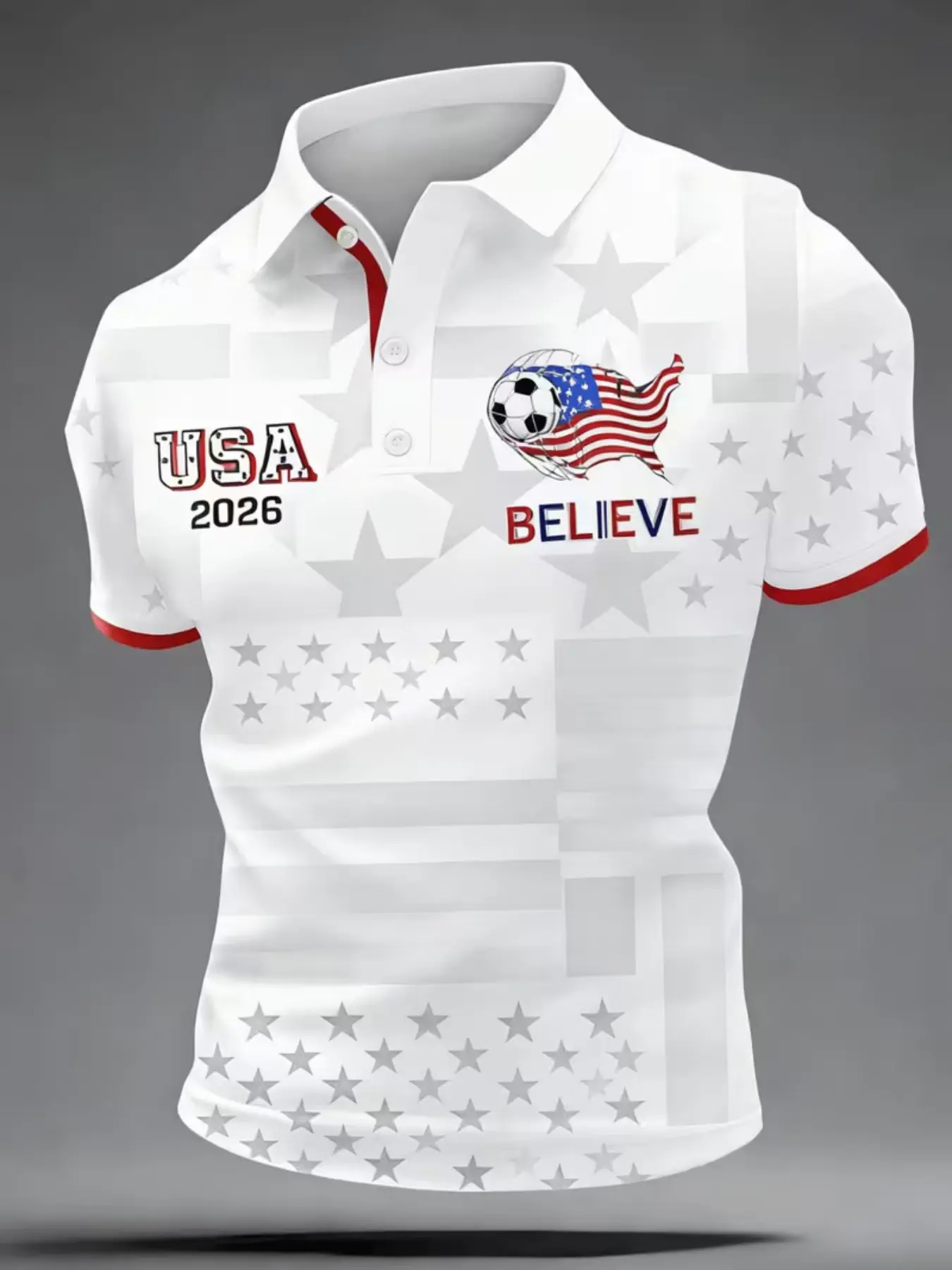 Men's Short Sleeve Polo Shirt, 2026 Usa Star-Spangled Banner, Loose-Fit Casual Tee, Breathable Football Fan Apparel